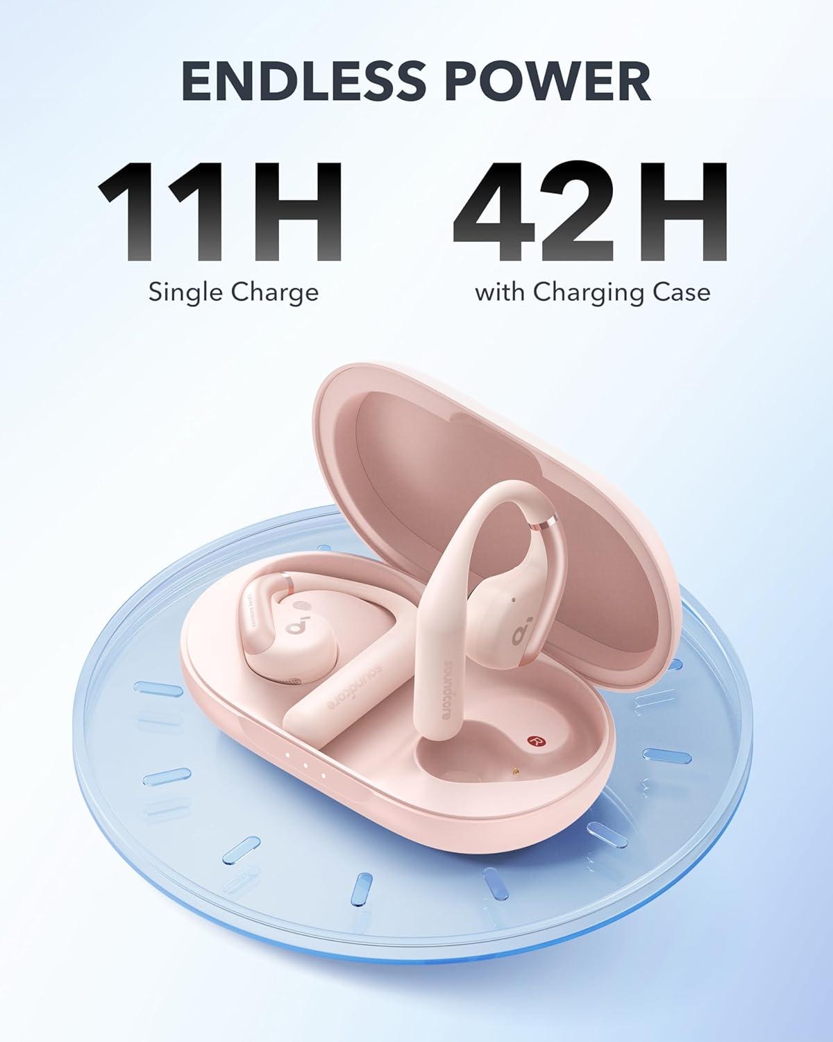 image:imageAnker Soundcore AeroFit OpenEar Headphones Ultra Comfort Snug Fit Ergonomic Ear Hook Balanced Sound IPX7 Waterproof 42H PlaytimeSmallEar FriendlyApp ControlClear CallsWireless EarbudsSoft Pink