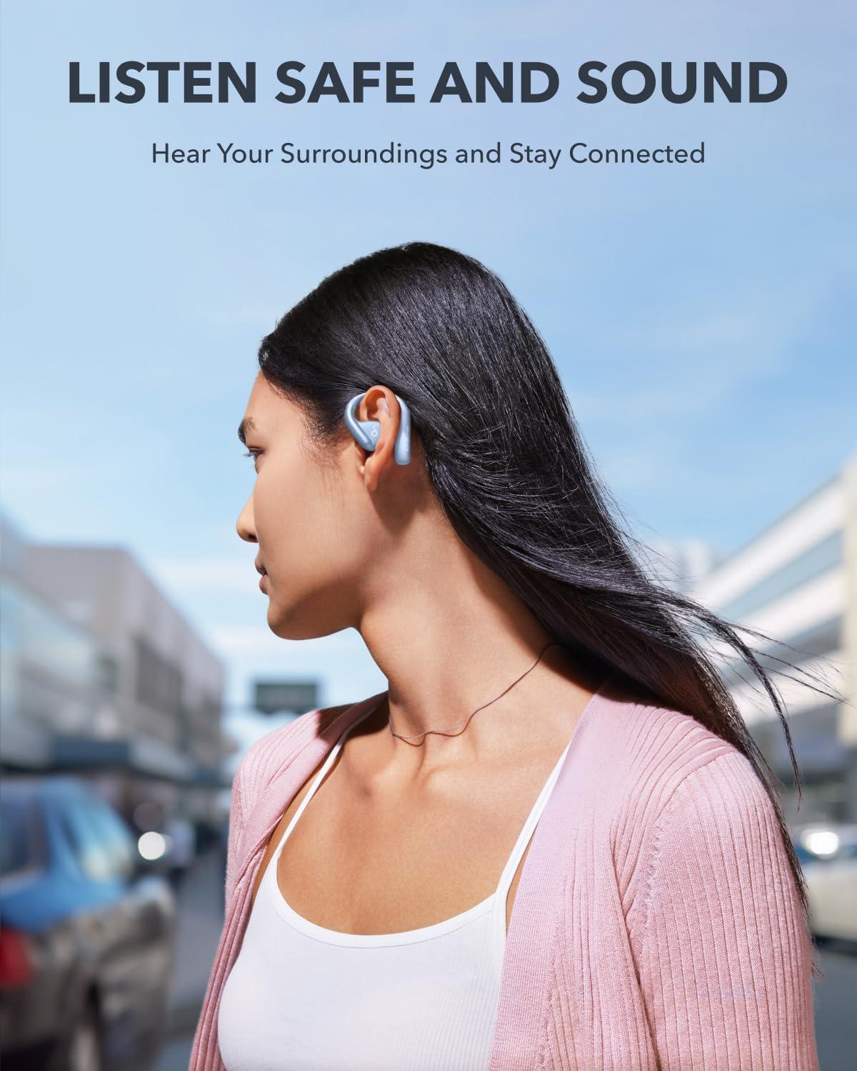 image:imageAnker Soundcore AeroFit OpenEar Headphones Ultra Comfort Snug Fit Ergonomic Ear Hook Balanced Sound IPX7 Waterproof 42H PlaytimeSmallEar FriendlyApp ControlClear CallsWireless EarbudsCozy Blue
