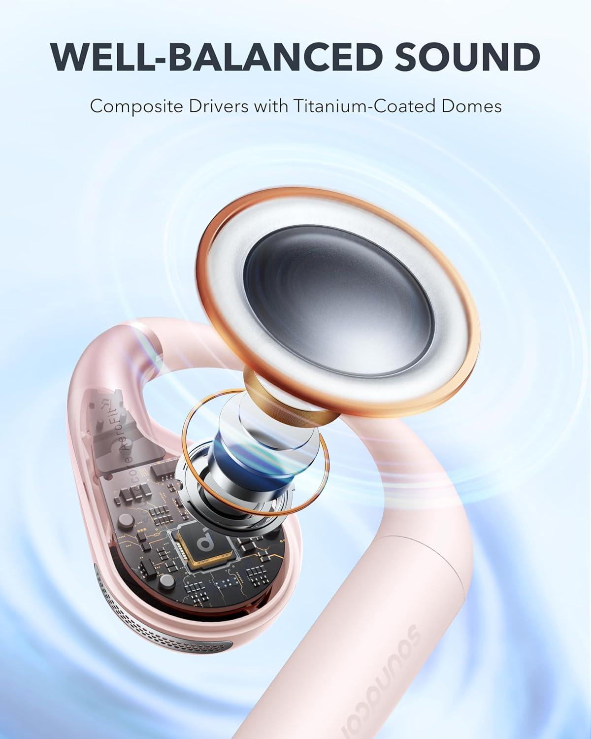 image:imageAnker Soundcore AeroFit OpenEar Headphones Ultra Comfort Snug Fit Ergonomic Ear Hook Balanced Sound IPX7 Waterproof 42H PlaytimeSmallEar FriendlyApp ControlClear CallsWireless EarbudsSoft Pink
