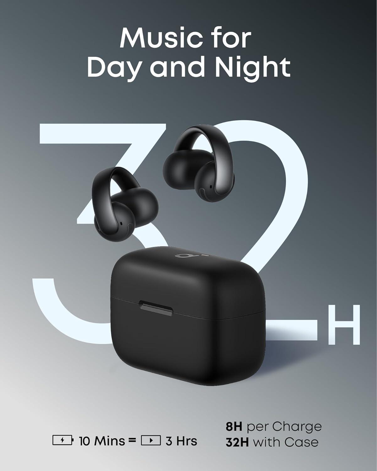 image:imageSoundcore AeroClip by Anker OpenEar Earbuds ClipOn Headphones Adaptive Comfort Clear Calls with 4 Mics and AI Stable Fit 12mm Drivers for Powerful Bass HiRes OpenRing DesignMidnight