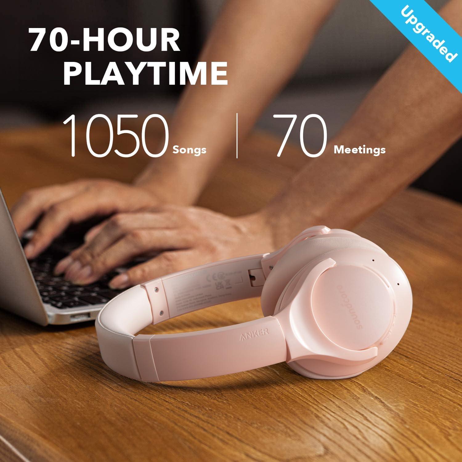 image:imageSoundcore Anker Life Q20 Hybrid Active Noise Cancelling Headphones Wireless Over Ear Bluetooth Headphones 60H Playtime HiRes Audio Deep Bass Foam Ear Cups Travel Office USBC ChargingPink