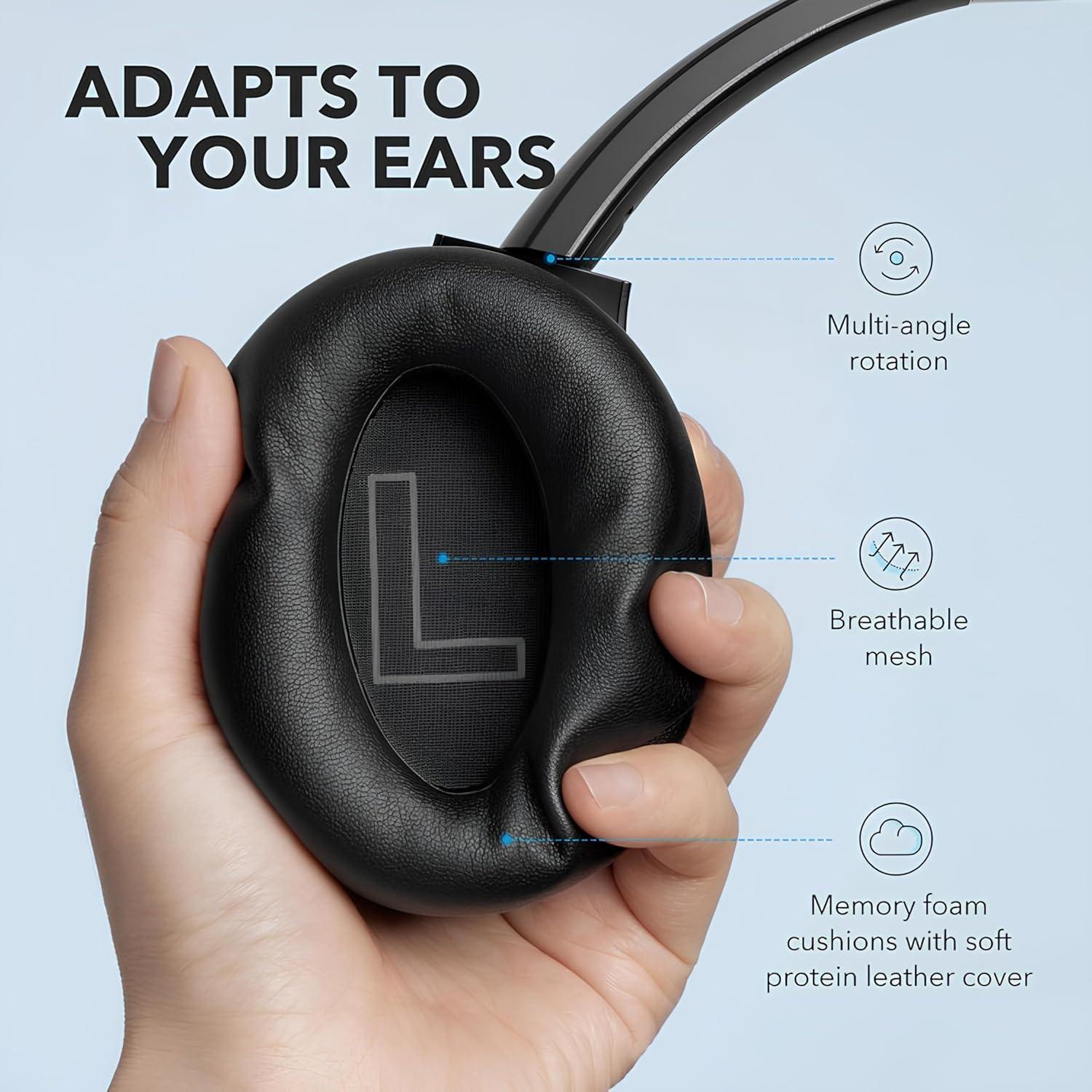 image:imageSoundcore Anker Life Q20 Hybrid Active Noise Cancelling Headphones Wireless Over Ear Bluetooth Headphones 60H Playtime HiRes Audio Deep Bass Foam Ear Cups Travel Office USBC ChargingBlack