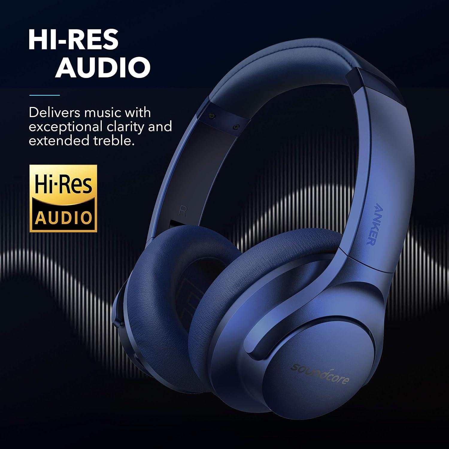 image:imageSoundcore Anker Life Q20 Hybrid Active Noise Cancelling Headphones Wireless Over Ear Bluetooth Headphones 60H Playtime HiRes Audio Deep Bass Foam Ear Cups Travel Office USBC ChargingBlue