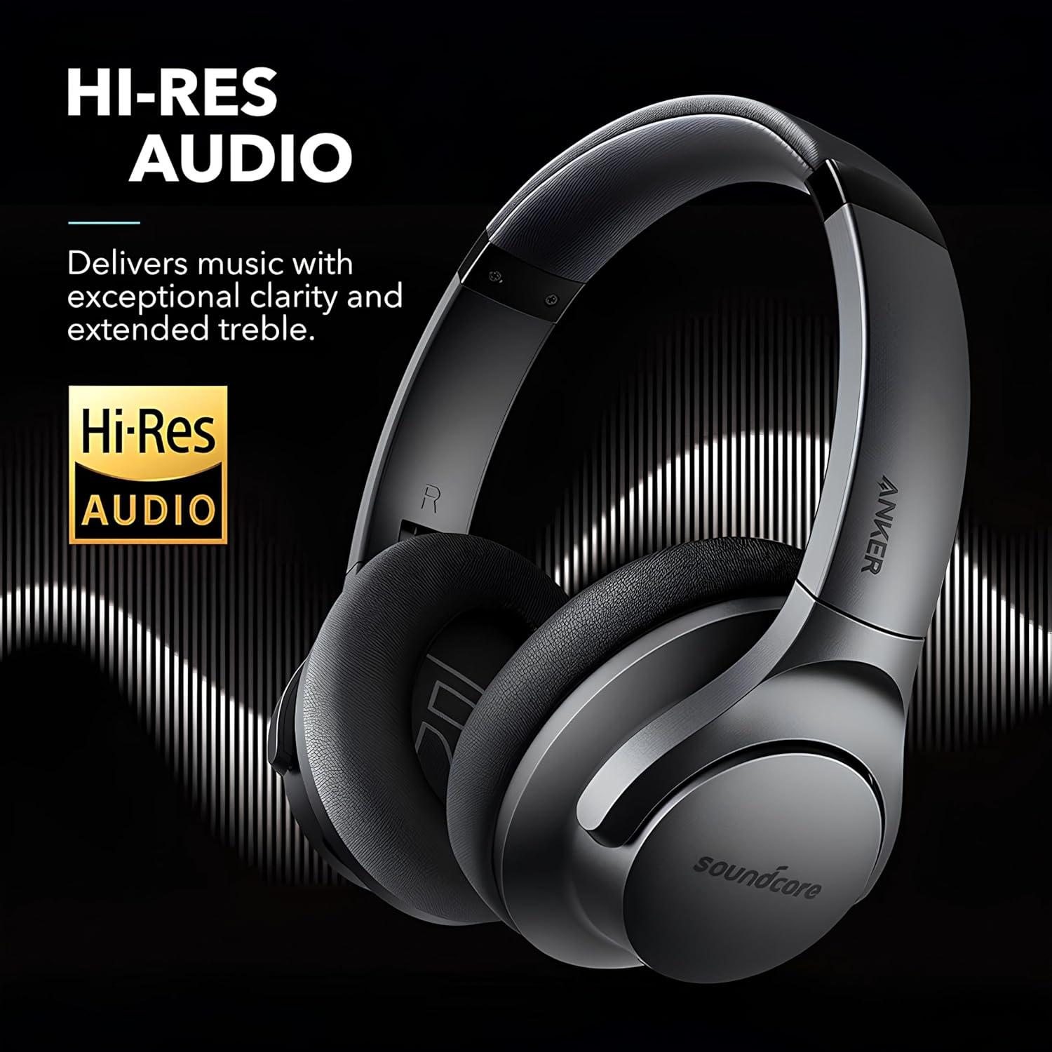 image:imageSoundcore Anker Life Q20 Hybrid Active Noise Cancelling Headphones Wireless Over Ear Bluetooth Headphones 60H Playtime HiRes Audio Deep Bass Foam Ear Cups Travel Office USBC ChargingBlack