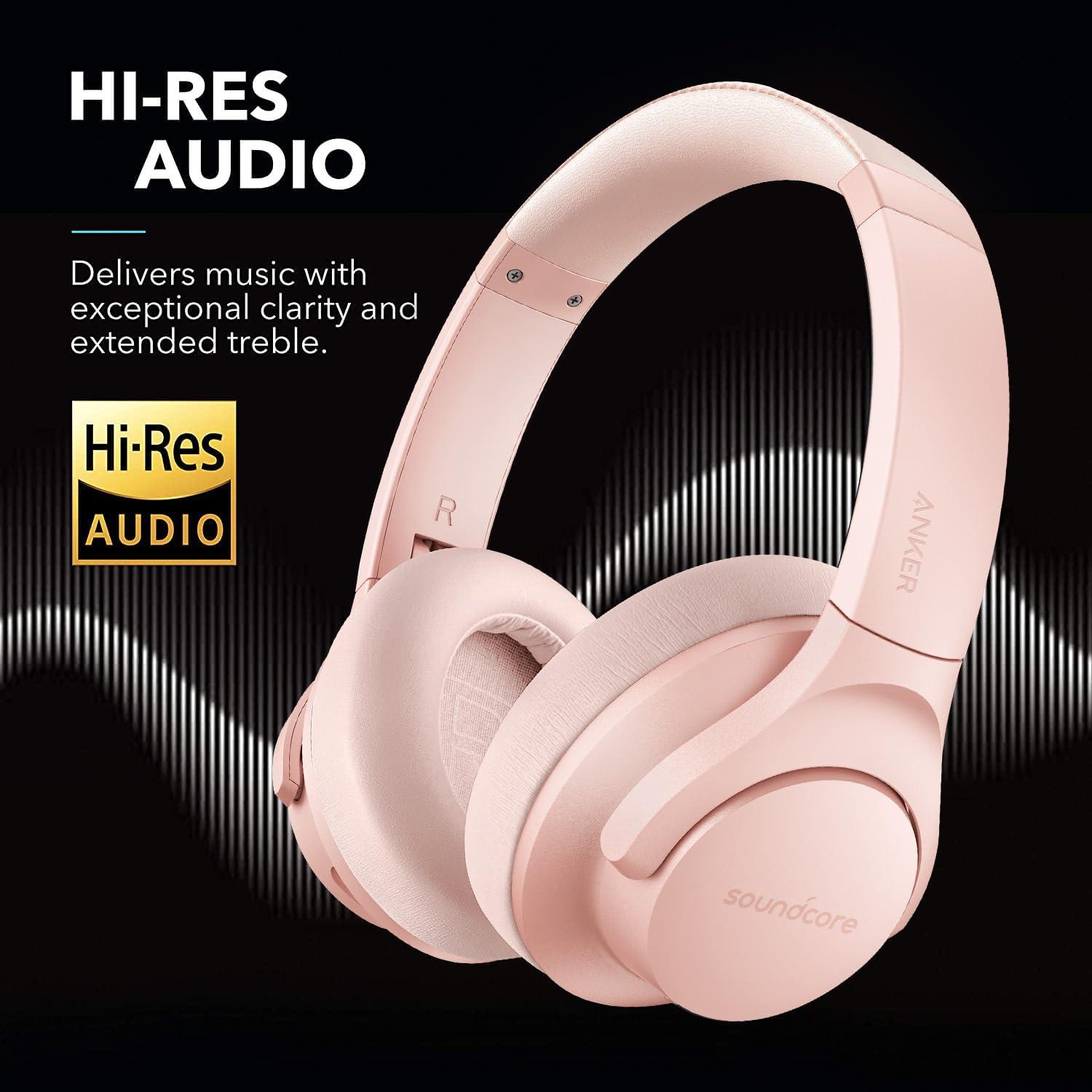 image:imageSoundcore Anker Life Q20 Hybrid Active Noise Cancelling Headphones Wireless Over Ear Bluetooth Headphones 60H Playtime HiRes Audio Deep Bass Foam Ear Cups Travel Office USBC ChargingPink