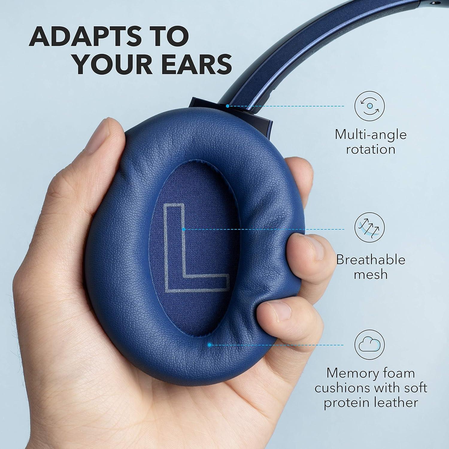 image:imageSoundcore Anker Life Q20 Hybrid Active Noise Cancelling Headphones Wireless Over Ear Bluetooth Headphones 60H Playtime HiRes Audio Deep Bass Foam Ear Cups Travel Office USBC ChargingBlue