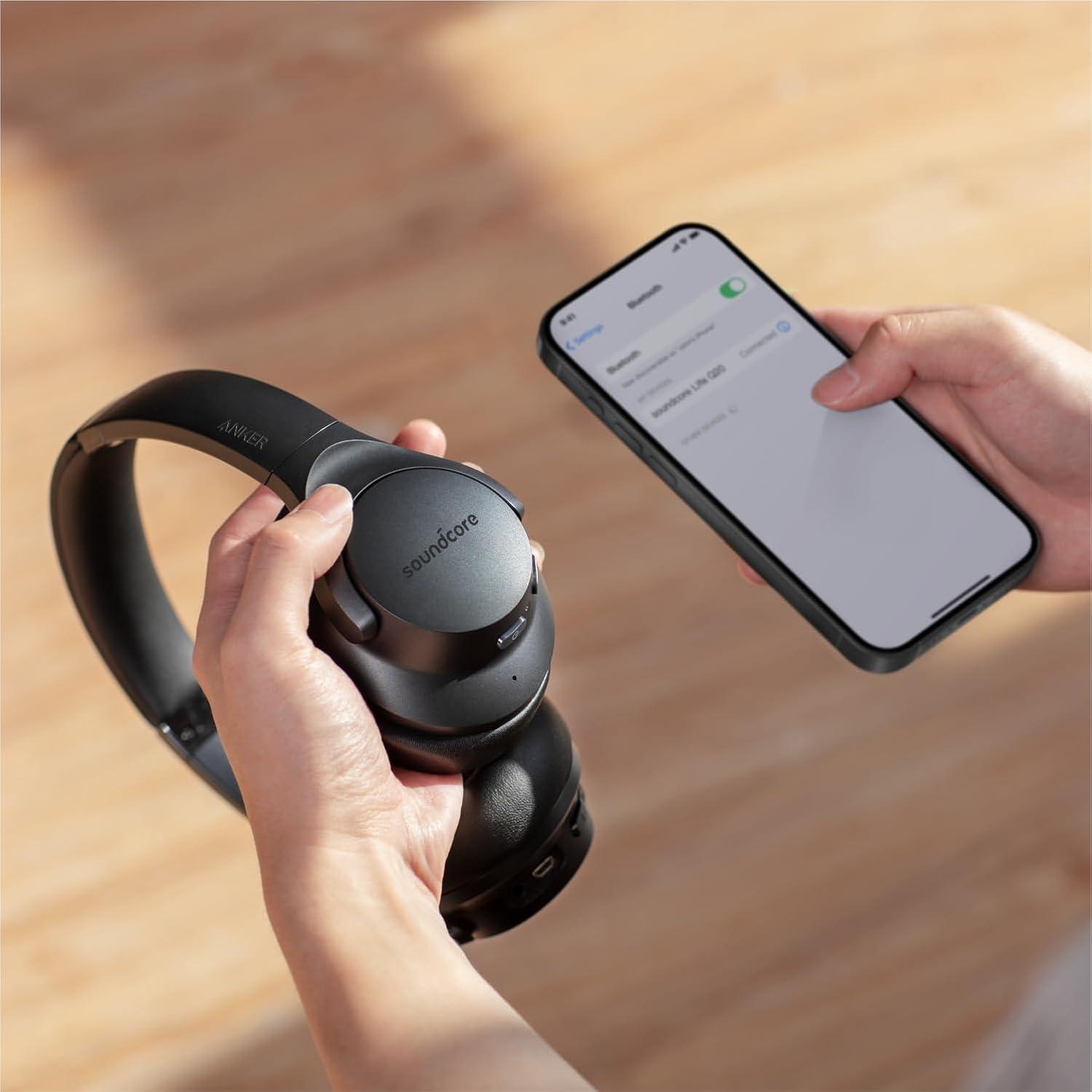 image:imageSoundcore Anker Life Q20 Hybrid Active Noise Cancelling Headphones Wireless Over Ear Bluetooth Headphones 60H Playtime HiRes Audio Deep Bass Foam Ear Cups Travel Office USBC ChargingBlack
