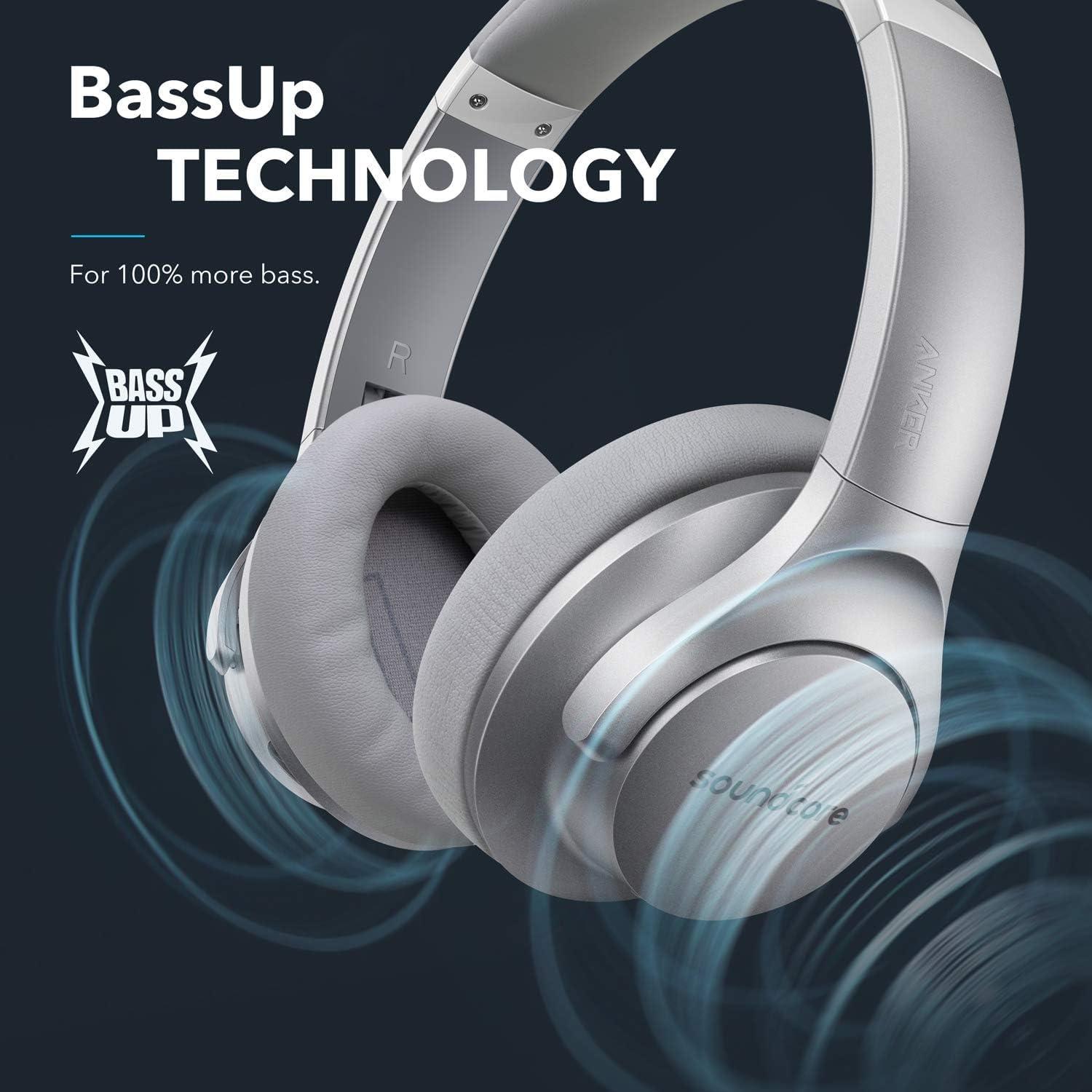 image:imageSoundcore Anker Life Q20 Hybrid Active Noise Cancelling Headphones Wireless Over Ear Bluetooth Headphones 60H Playtime HiRes Audio Deep Bass Foam Ear Cups Travel Office USBC ChargingSilver