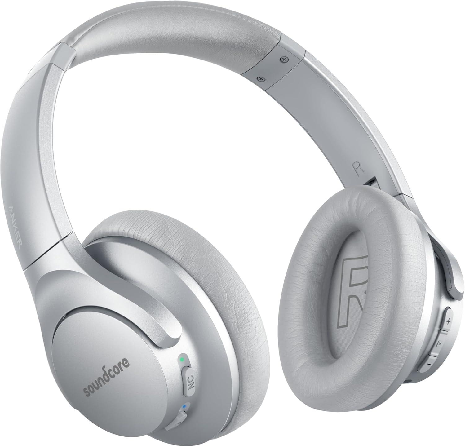 image:imageSoundcore Anker Life Q20 Hybrid Active Noise Cancelling Headphones Wireless Over Ear Bluetooth Headphones 60H Playtime HiRes Audio Deep Bass Foam Ear Cups Travel Office USBC ChargingSilver