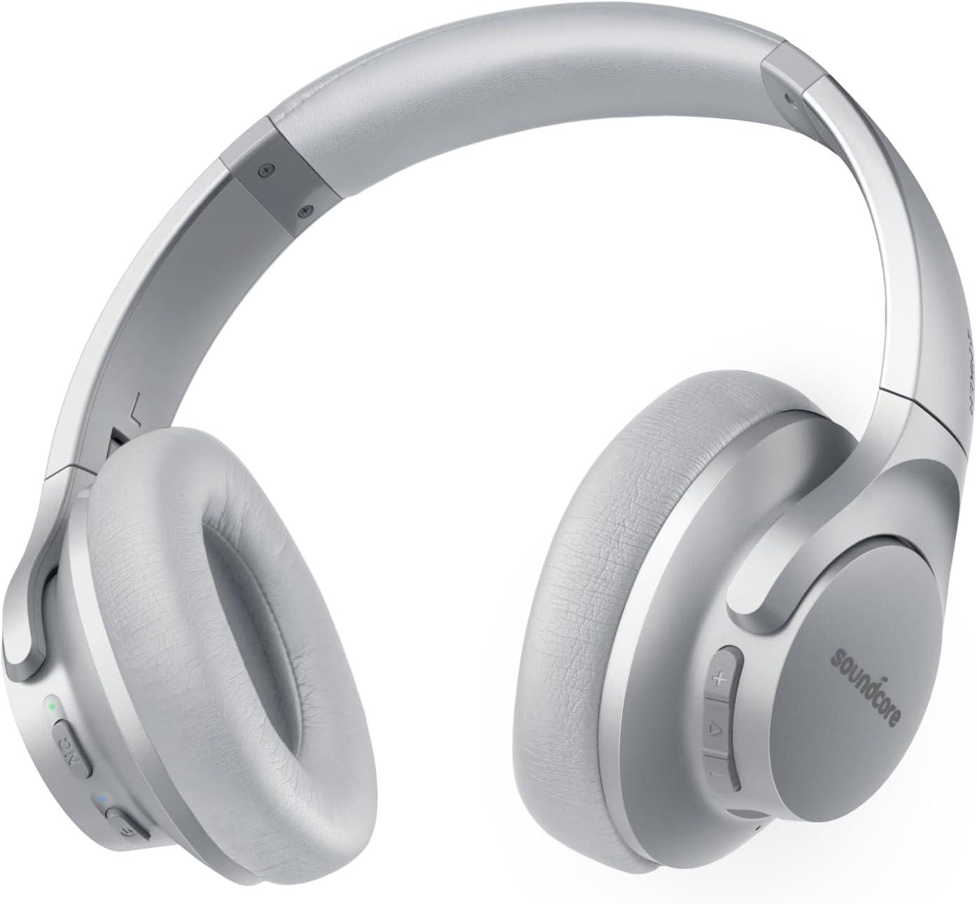 image:imageSoundcore Anker Life Q20 Hybrid Active Noise Cancelling Headphones Wireless Over Ear Bluetooth Headphones 60H Playtime HiRes Audio Deep Bass Foam Ear Cups Travel Office USBC ChargingSilver