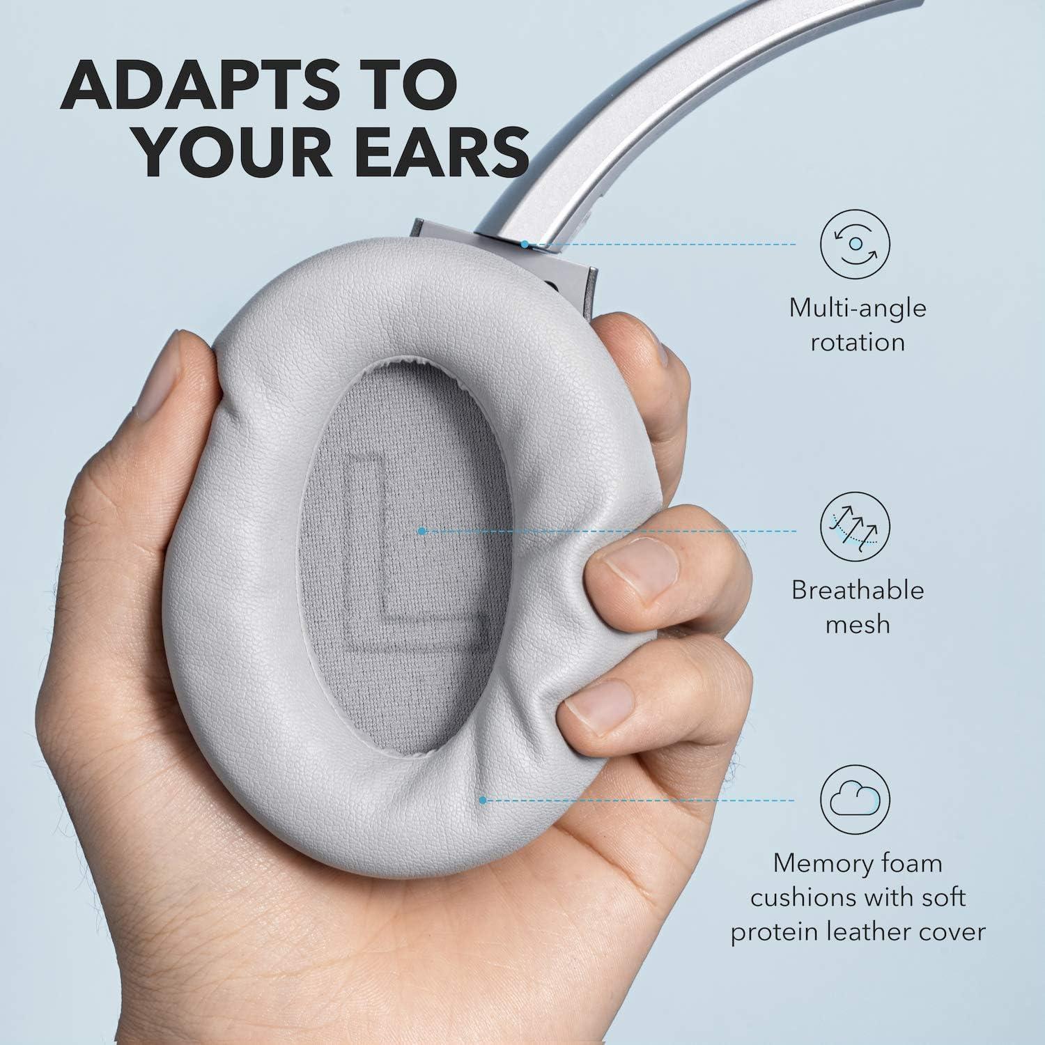 image:imageSoundcore Anker Life Q20 Hybrid Active Noise Cancelling Headphones Wireless Over Ear Bluetooth Headphones 60H Playtime HiRes Audio Deep Bass Foam Ear Cups Travel Office USBC ChargingSilver