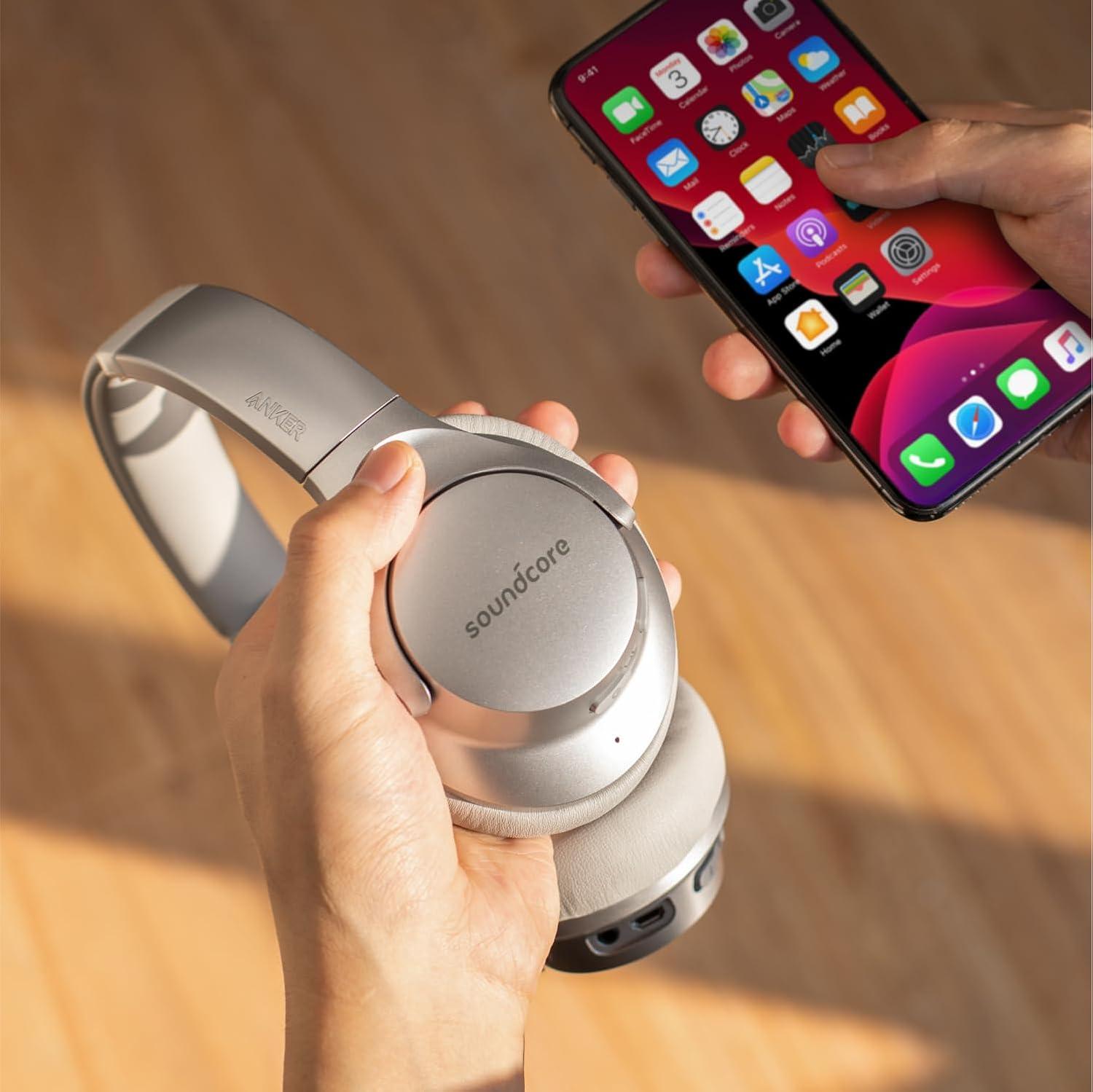 image:imageSoundcore Anker Life Q20 Hybrid Active Noise Cancelling Headphones Wireless Over Ear Bluetooth Headphones 60H Playtime HiRes Audio Deep Bass Foam Ear Cups Travel Office USBC ChargingSilver