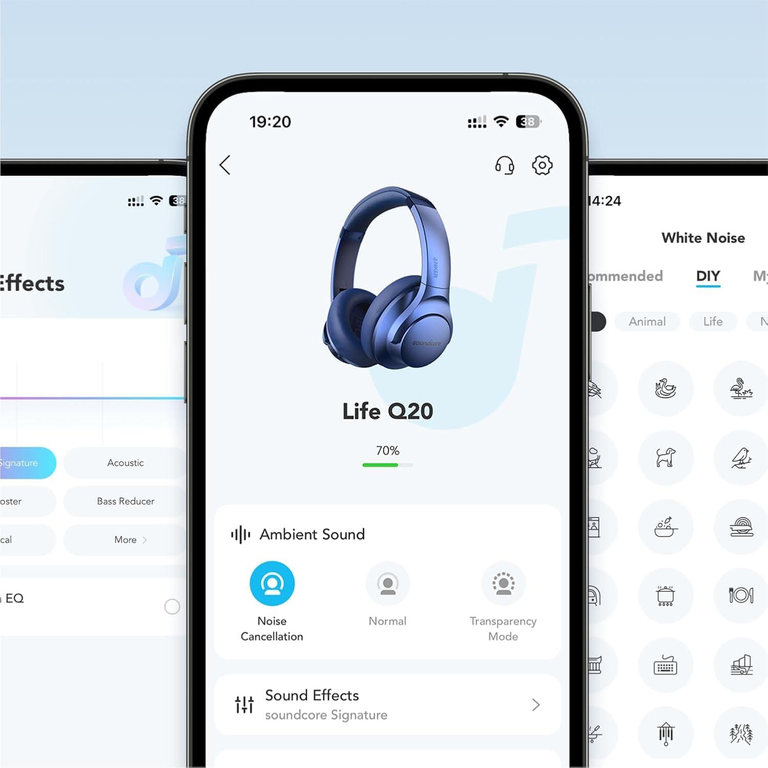 image:imageSoundcore Anker Life Q20 Hybrid Active Noise Cancelling Headphones Wireless Over Ear Bluetooth Headphones 60H Playtime HiRes Audio Deep Bass Foam Ear Cups Travel Office USBC ChargingBlue