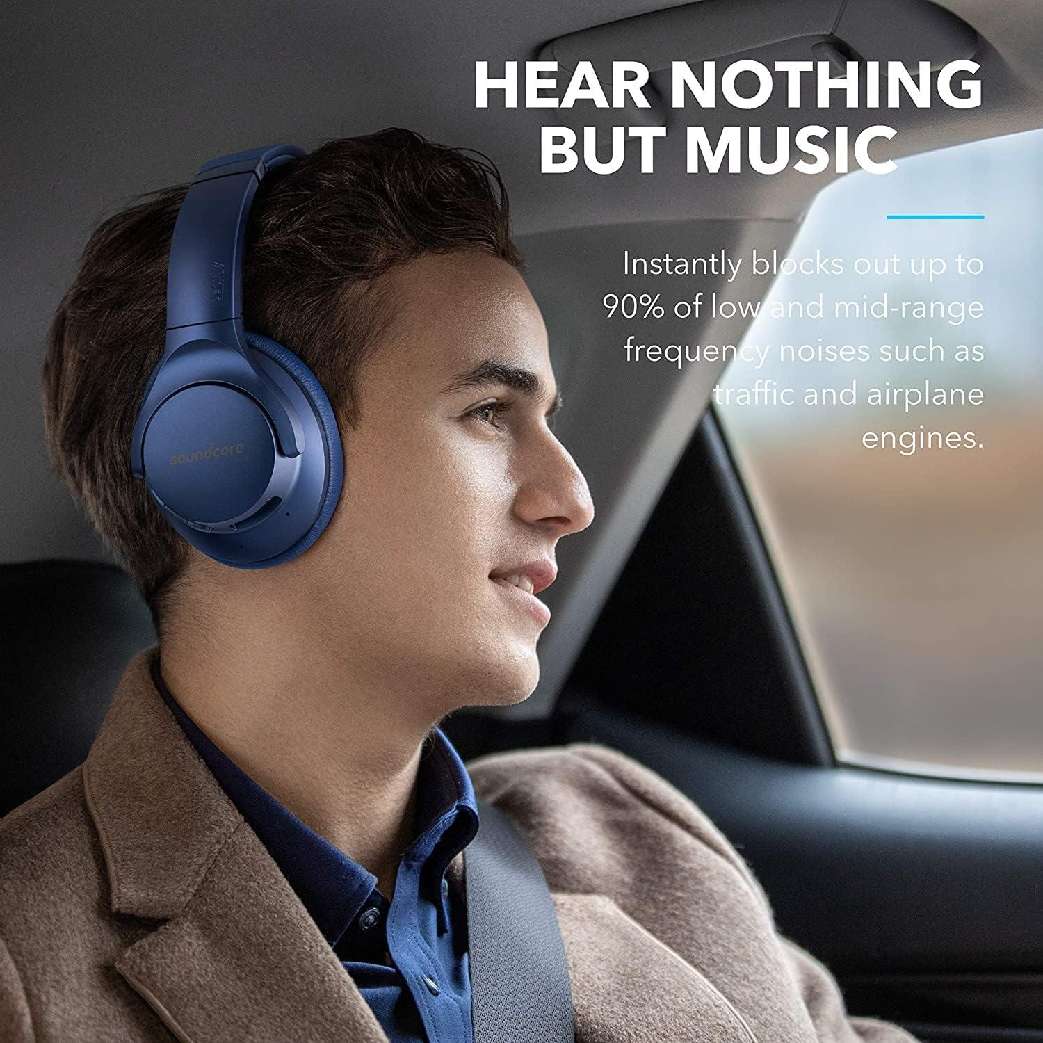 image:imageSoundcore Anker Life Q20 Hybrid Active Noise Cancelling Headphones Wireless Over Ear Bluetooth Headphones 60H Playtime HiRes Audio Deep Bass Foam Ear Cups Travel Office USBC ChargingBlue