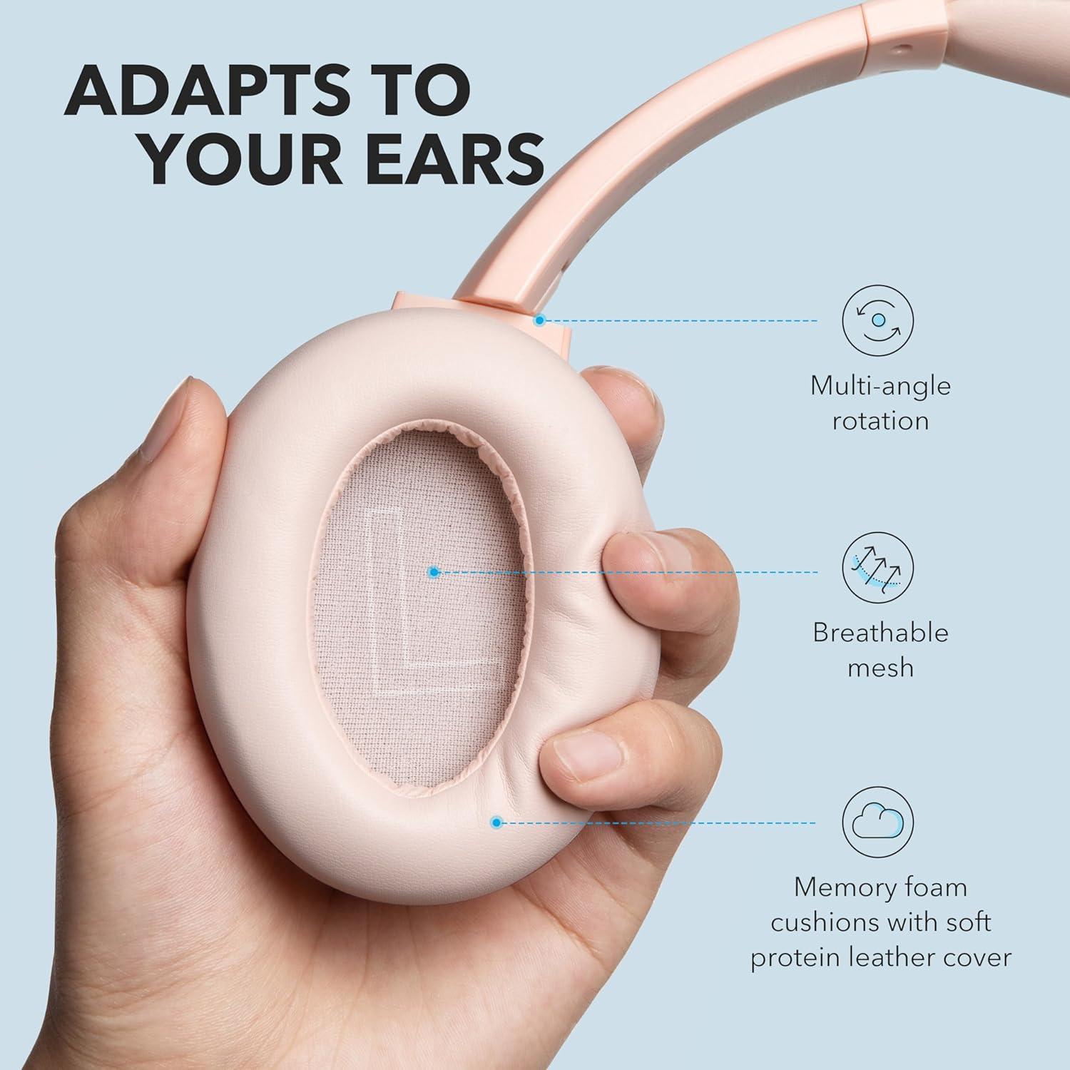 image:imageSoundcore Anker Life Q20 Hybrid Active Noise Cancelling Headphones Wireless Over Ear Bluetooth Headphones 60H Playtime HiRes Audio Deep Bass Foam Ear Cups Travel Office USBC ChargingPink
