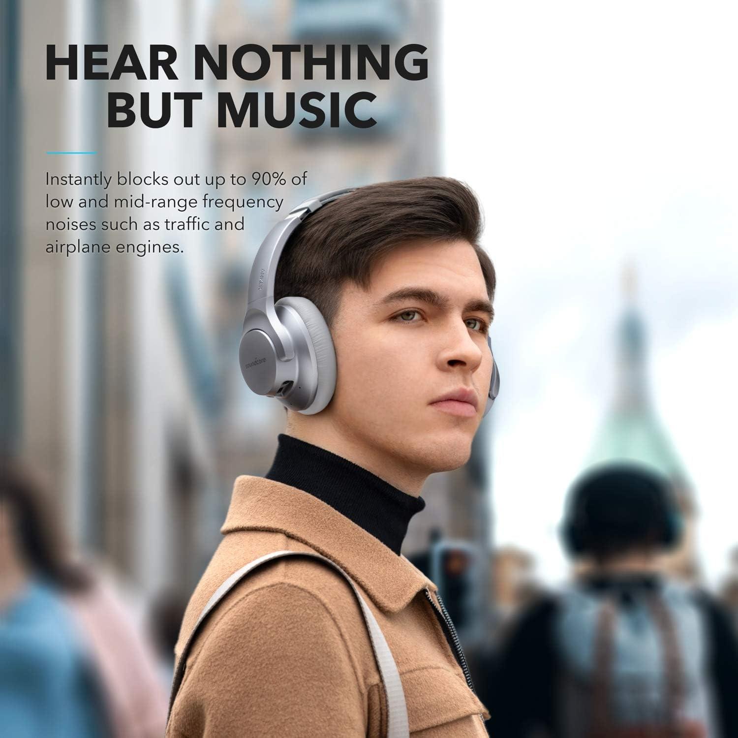 image:imageSoundcore Anker Life Q20 Hybrid Active Noise Cancelling Headphones Wireless Over Ear Bluetooth Headphones 60H Playtime HiRes Audio Deep Bass Foam Ear Cups Travel Office USBC ChargingSilver