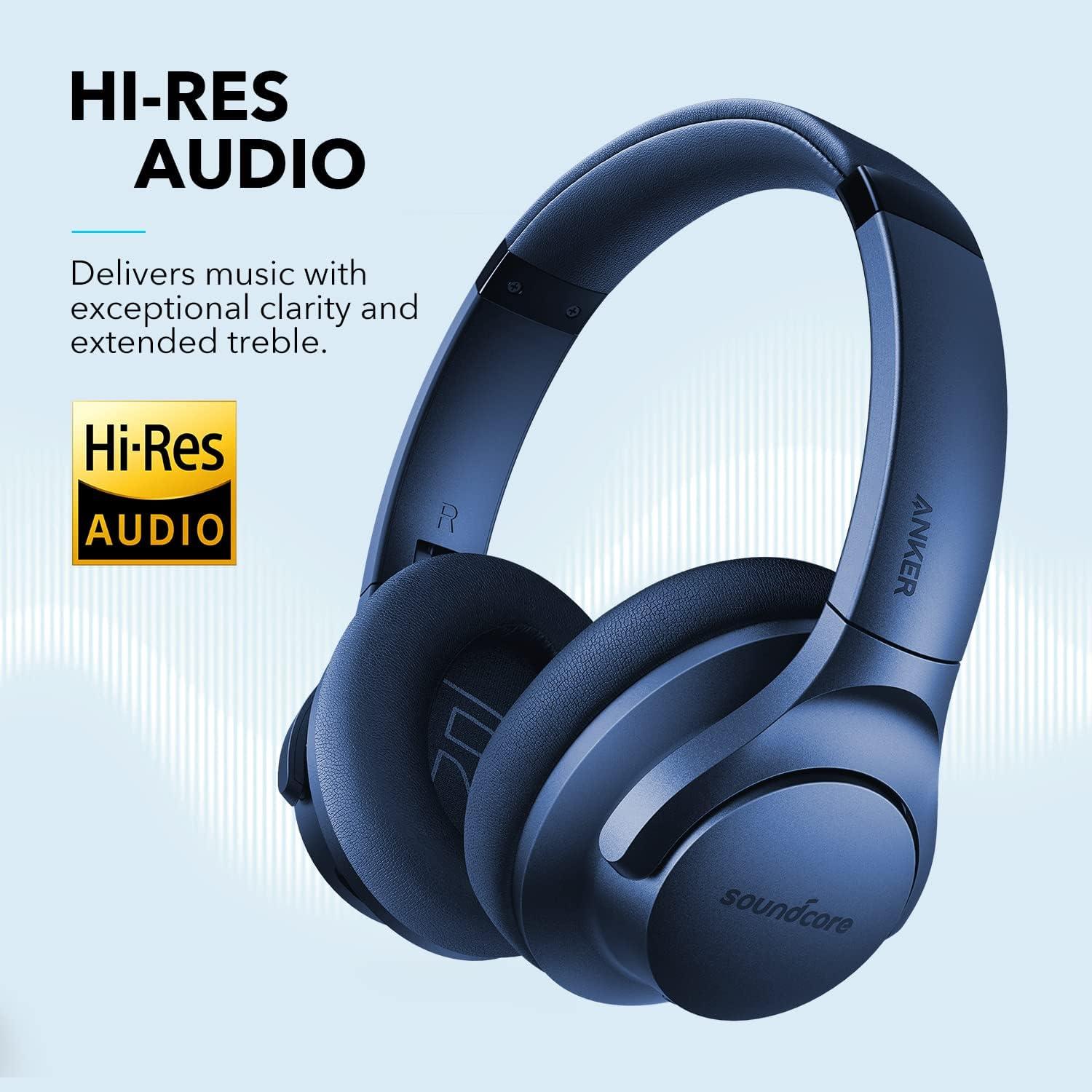 image:imageSoundcore Anker Life Q20 Hybrid Active Noise Cancelling Headphones Wireless Over Ear Bluetooth Headphones 60H Playtime HiRes Audio Deep Bass Foam Ear Cups Travel Office USBC ChargingBlue