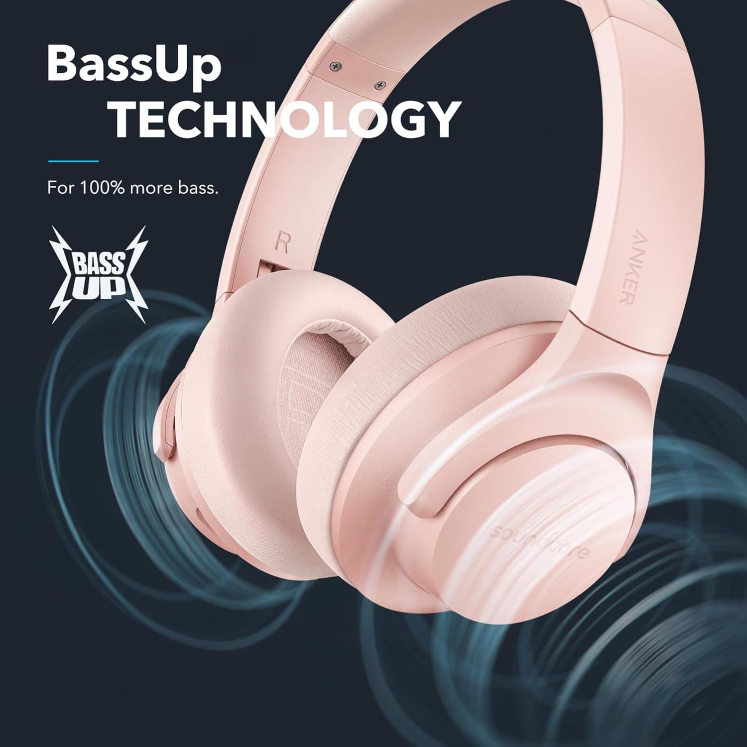 image:imageSoundcore Anker Life Q20 Hybrid Active Noise Cancelling Headphones Wireless Over Ear Bluetooth Headphones 60H Playtime HiRes Audio Deep Bass Foam Ear Cups Travel Office USBC ChargingPink