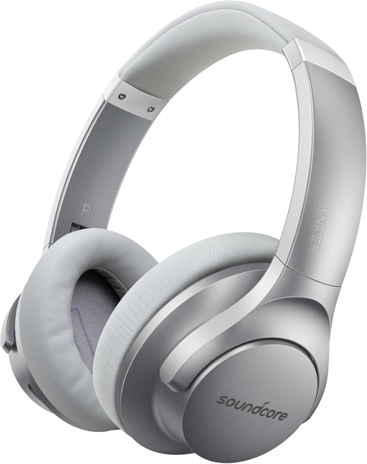 image:imageSoundcore Anker Life Q20 Hybrid Active Noise Cancelling Headphones Wireless Over Ear Bluetooth Headphones 60H Playtime HiRes Audio Deep Bass Foam Ear Cups Travel Office USBC ChargingSilver
