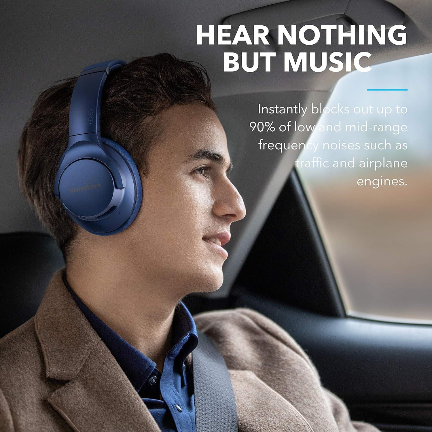 image:imageSoundcore Anker Life Q20 Hybrid Active Noise Cancelling Headphones Wireless Over Ear Bluetooth Headphones 60H Playtime HiRes Audio Deep Bass Foam Ear Cups Travel Office USBC ChargingBlue