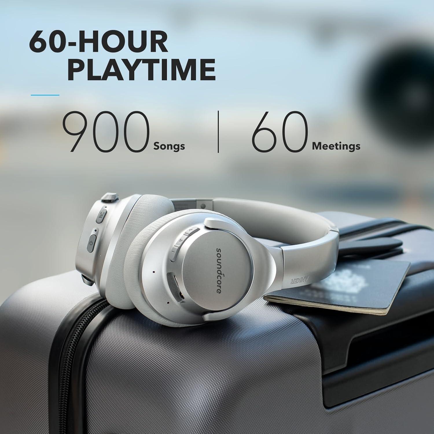 image:imageSoundcore Anker Life Q20 Hybrid Active Noise Cancelling Headphones Wireless Over Ear Bluetooth Headphones 60H Playtime HiRes Audio Deep Bass Foam Ear Cups Travel Office USBC ChargingSilver