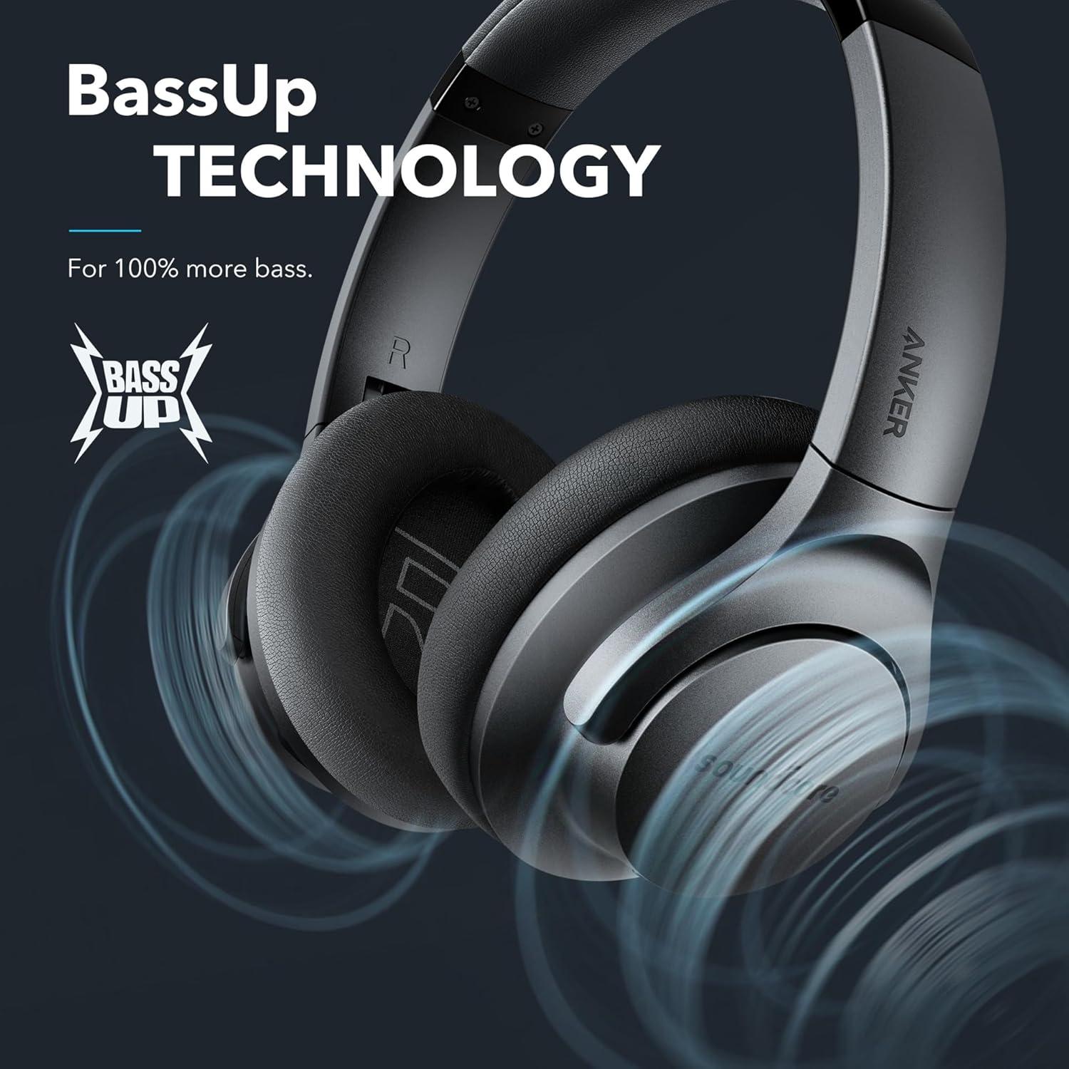 image:imageSoundcore Anker Life Q20 Hybrid Active Noise Cancelling Headphones Wireless Over Ear Bluetooth Headphones 60H Playtime HiRes Audio Deep Bass Foam Ear Cups Travel Office USBC ChargingBlack