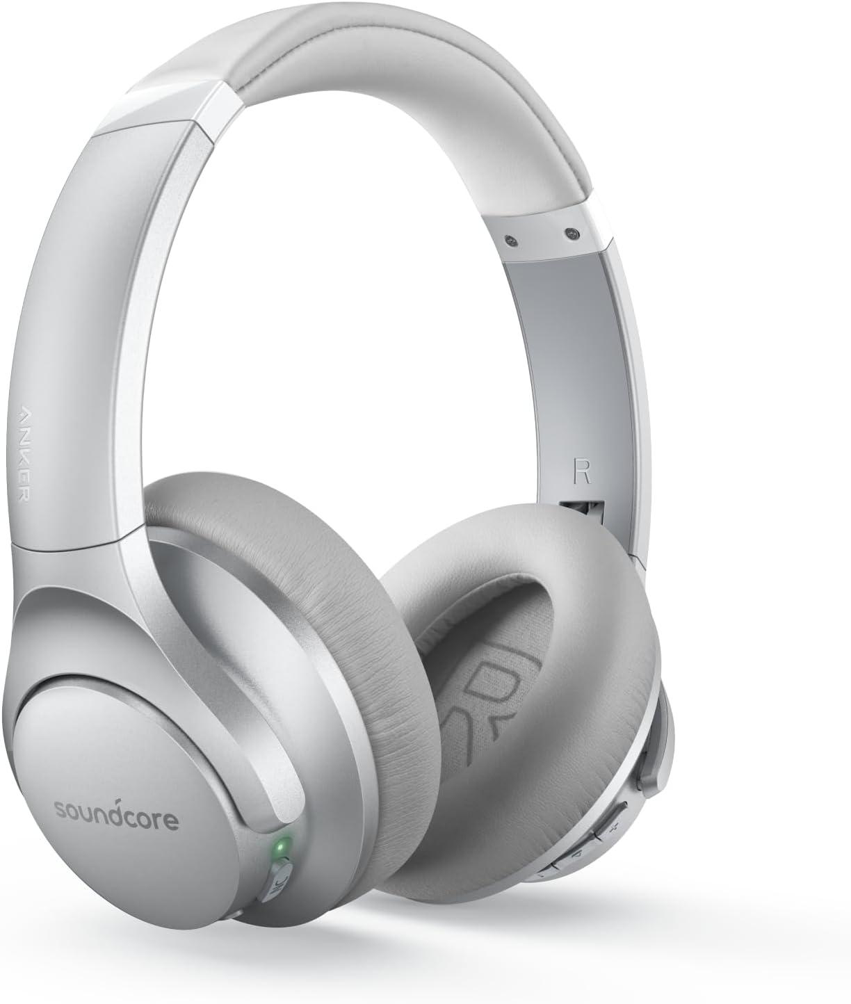 image:imageSoundcore Anker Life Q20 Hybrid Active Noise Cancelling Headphones Wireless Over Ear Bluetooth Headphones 60H Playtime HiRes Audio Deep Bass Foam Ear Cups Travel Office USBC ChargingSilver