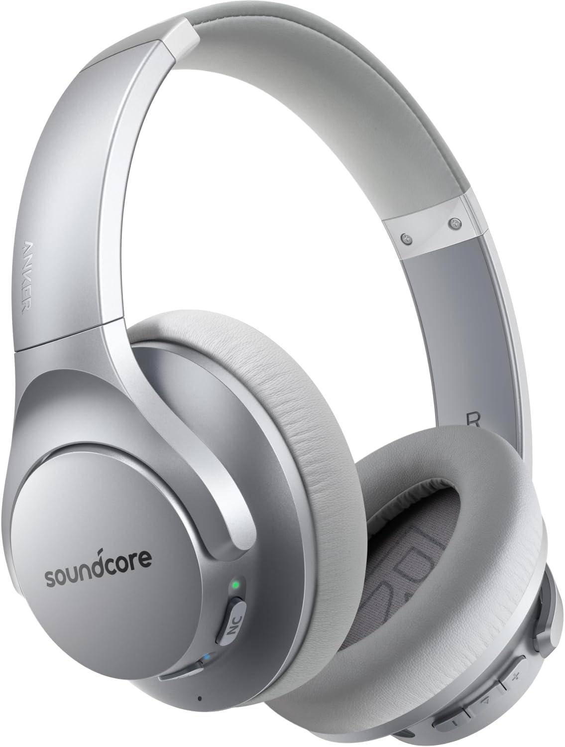 image:imageSoundcore Anker Life Q20 Hybrid Active Noise Cancelling Headphones Wireless Over Ear Bluetooth Headphones 60H Playtime HiRes Audio Deep Bass Foam Ear Cups Travel Office USBC ChargingSilver