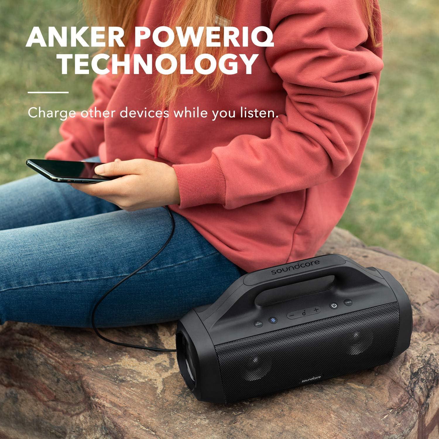 image:imageSoundcore Anker Motion Boom Waterproof Bluetooth Speaker with Titanium Drivers BassUp Technology IPX7 24H Playtime App Builtin Handle Outdoor Speaker for Camping Pool Beach Backyard