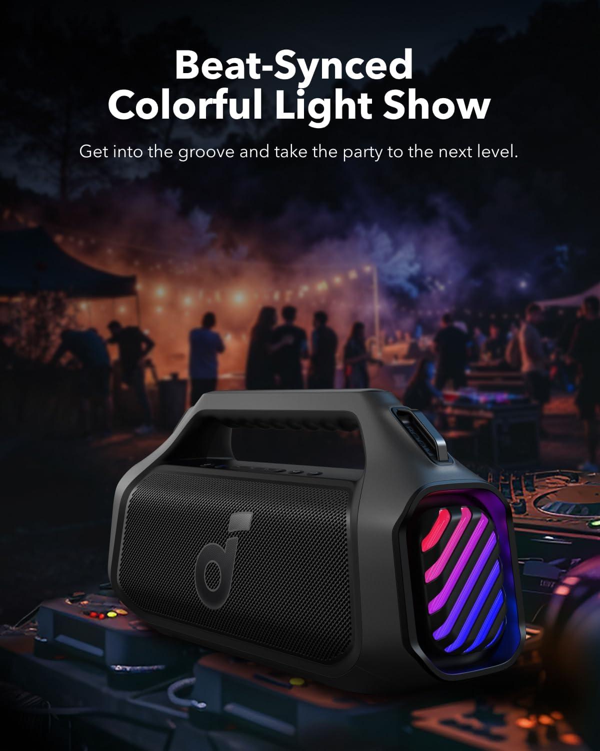 image:imageSoundcore Boom 2 Plus Portable Speaker by Anker 140W 22 Channel BassUp 20 20H Playtime Fast Charge IPX7 Waterproof RGB Lights Power Bank Bluetooth 53 Outdoor Speakers Camping BeachBlack