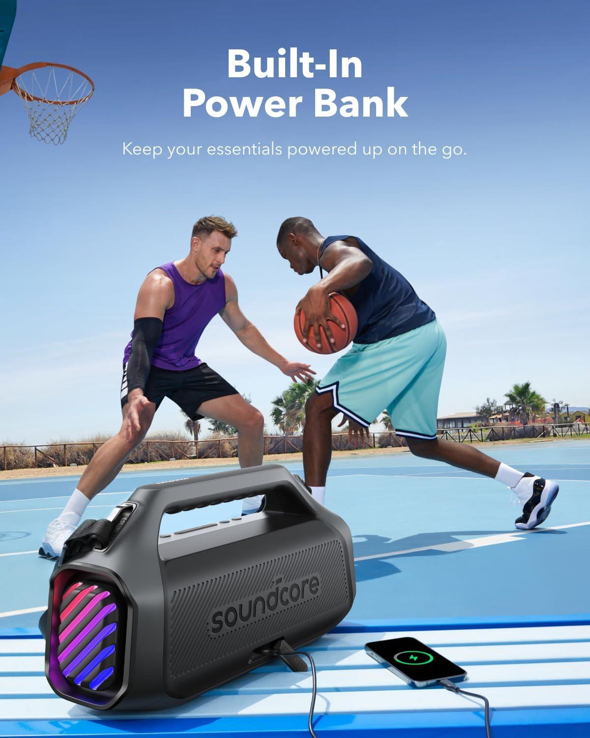 image:imageSoundcore Boom 2 Plus Portable Speaker by Anker 140W 22 Channel BassUp 20 20H Playtime Fast Charge IPX7 Waterproof RGB Lights Power Bank Bluetooth 53 Outdoor Speakers Camping BeachBlack