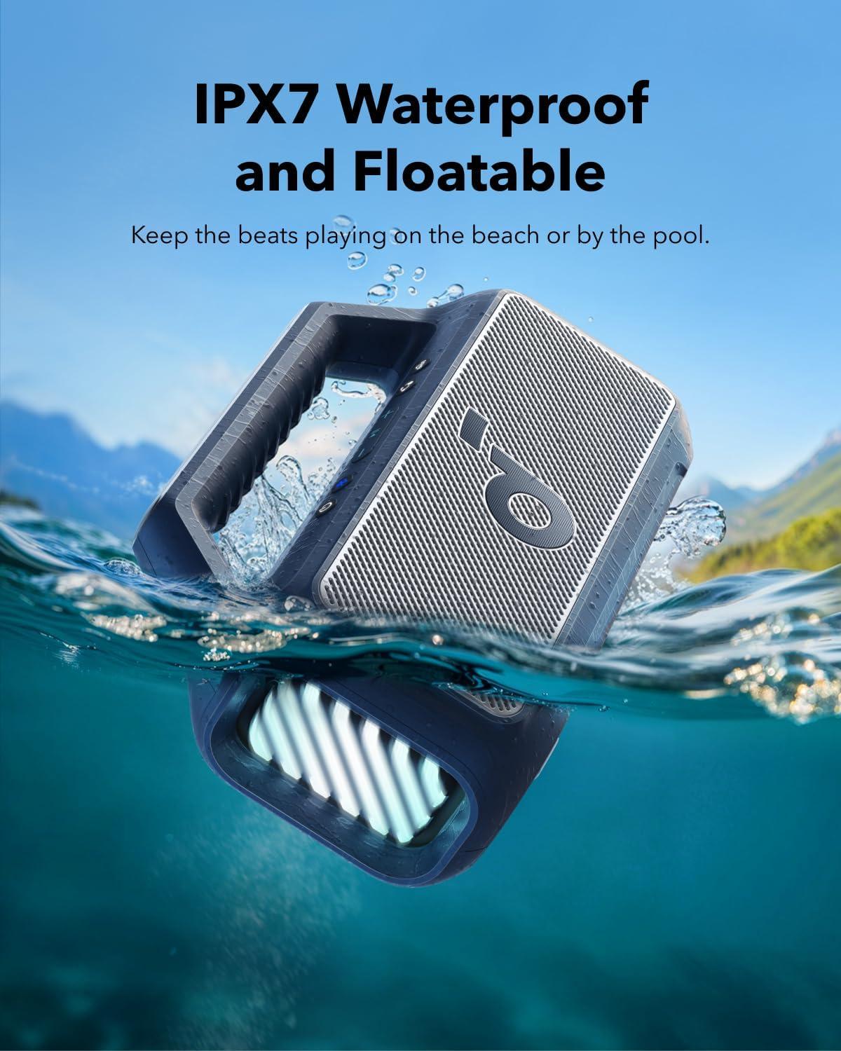 image:imageSoundcore Boom 2 by Anker Outdoor Speaker 80W Subwoofer BassUp 20 24H Playtime IPX7 Waterproof Floatable RGB Lights USBC Custom EQ Bluetooth 53 Portable for Camping and Beach GreenBlue