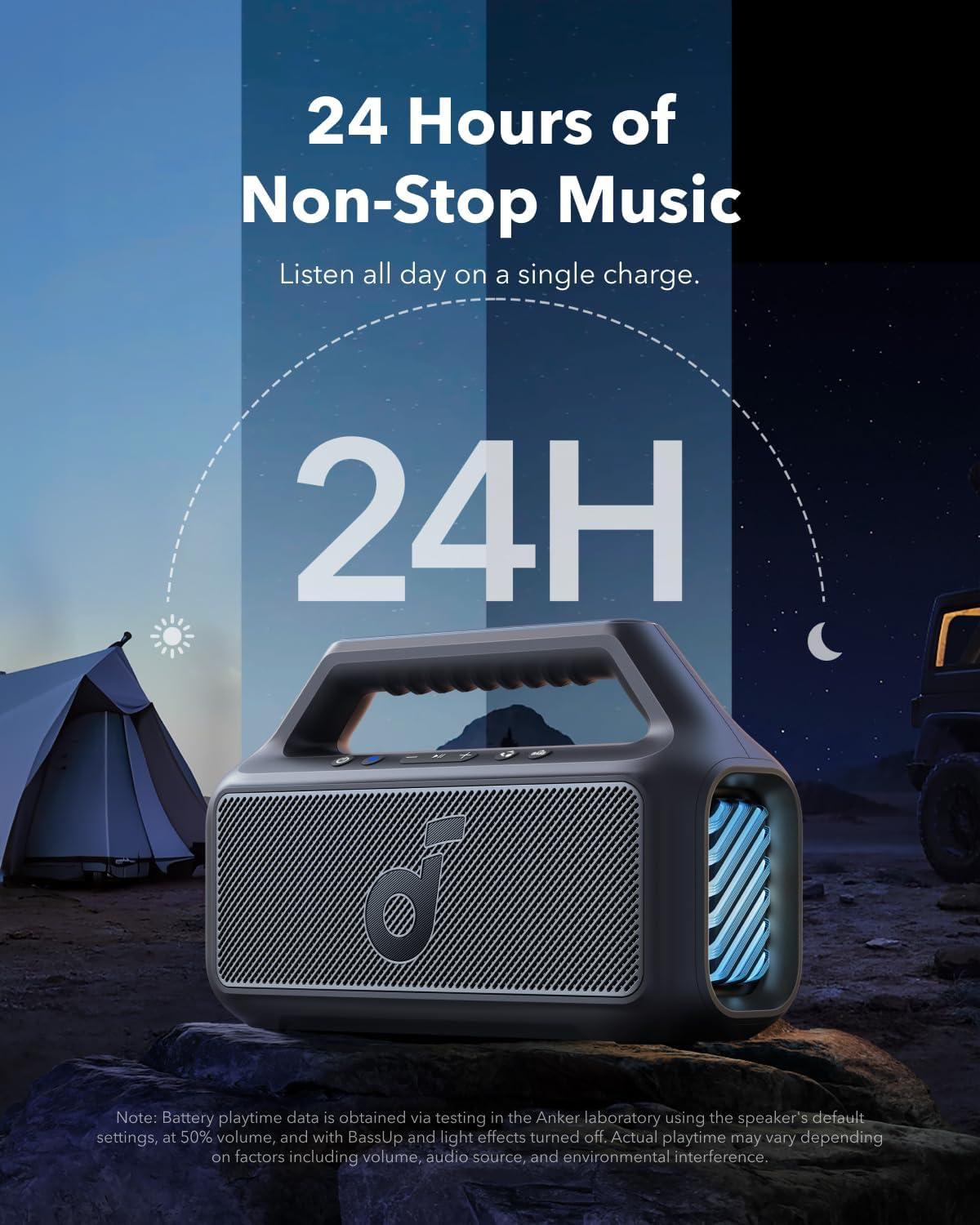 image:imageSoundcore Boom 2 by Anker Outdoor Speaker 80W Subwoofer BassUp 20 24H Playtime IPX7 Waterproof Floatable RGB Lights USBC Custom EQ Bluetooth 53 Portable for Camping and Beach GreenBlack