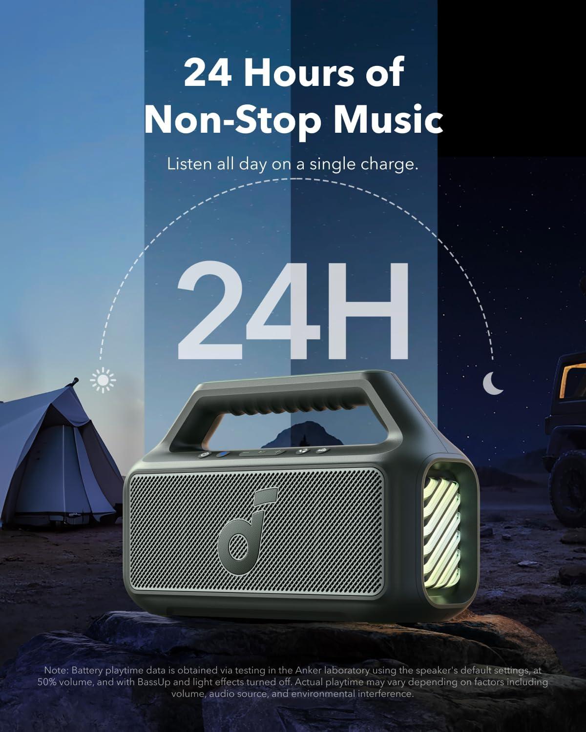 image:imageSoundcore Boom 2 by Anker Outdoor Speaker 80W Subwoofer BassUp 20 24H Playtime IPX7 Waterproof Floatable RGB Lights USBC Custom EQ Bluetooth 53 Portable for Camping and Beach BlueGreen