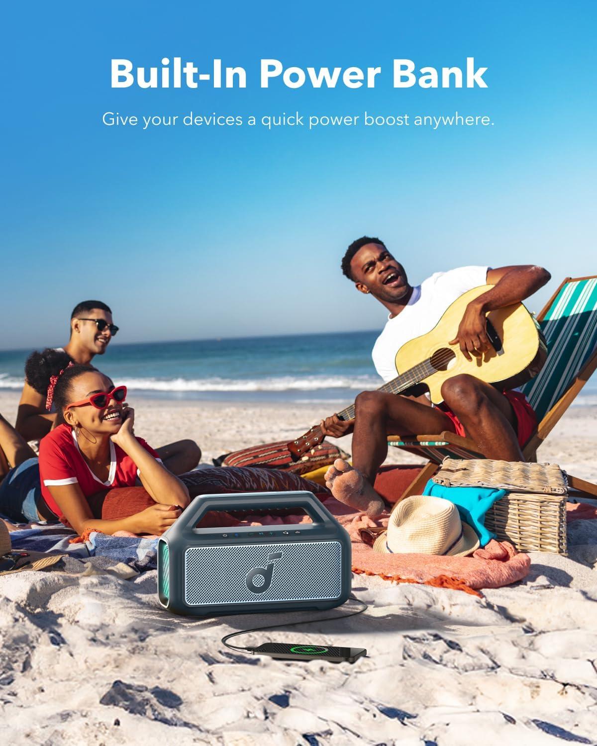 image:imageSoundcore Boom 2 by Anker Outdoor Speaker 80W Subwoofer BassUp 20 24H Playtime IPX7 Waterproof Floatable RGB Lights USBC Custom EQ Bluetooth 53 Portable for Camping and Beach GreenBlue