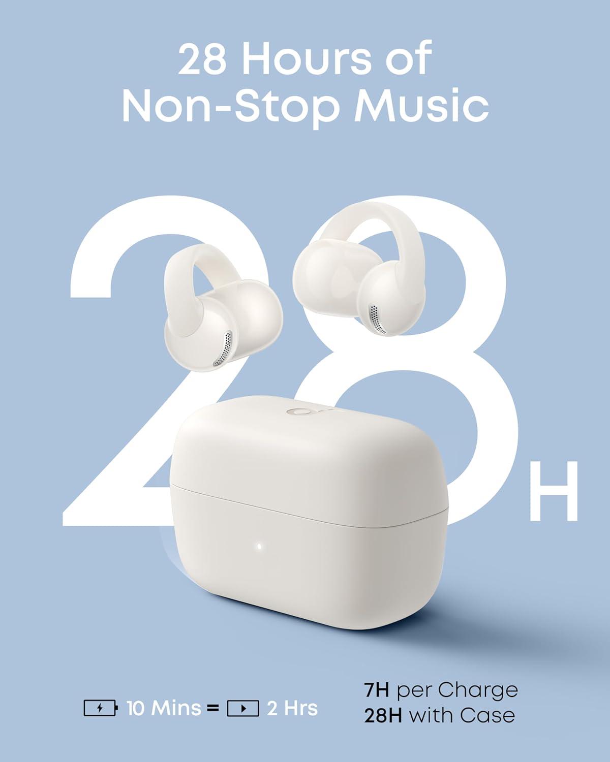 image:imageSoundcore C50i Open Ear Earbuds ClipOn Headphones Over Ear for Running Workout 12mm Drivers Powerful Bass 28H Playtime IP55 Waterproof Bluetooth 60 HiRes FlexiClip Design by AnkerWhite