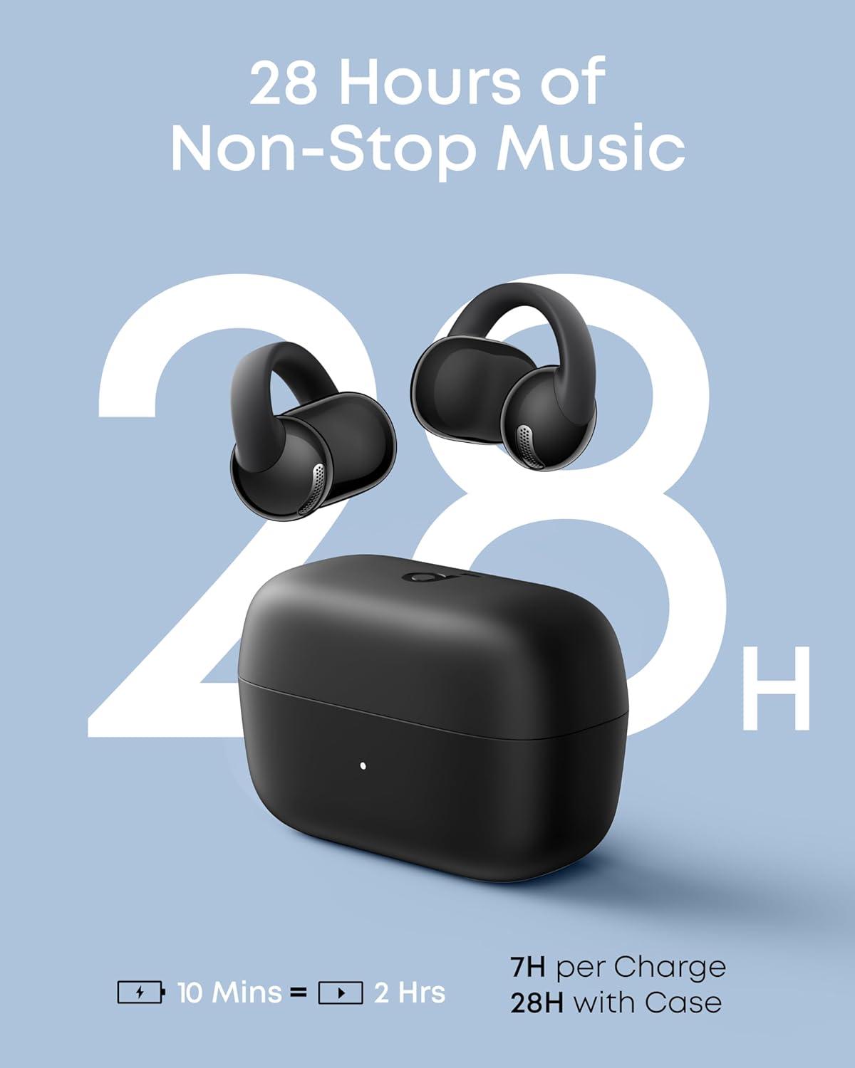 image:imageSoundcore C50i Open Ear Earbuds ClipOn Headphones Over Ear for Running Workout 12mm Drivers Powerful Bass 28H Playtime IP55 Waterproof Bluetooth 60 HiRes FlexiClip Design by AnkerBlack