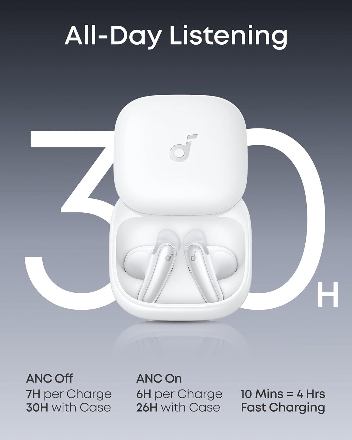 image:imageSoundcore Liberty Buds by Anker SemiinEar Design Removable Ear Fins RealTime Adaptive Noise Cancelling Fast Charging Wireless Bluetooth EarbudsTranslation Earbuds 30H PlaytimeWhite