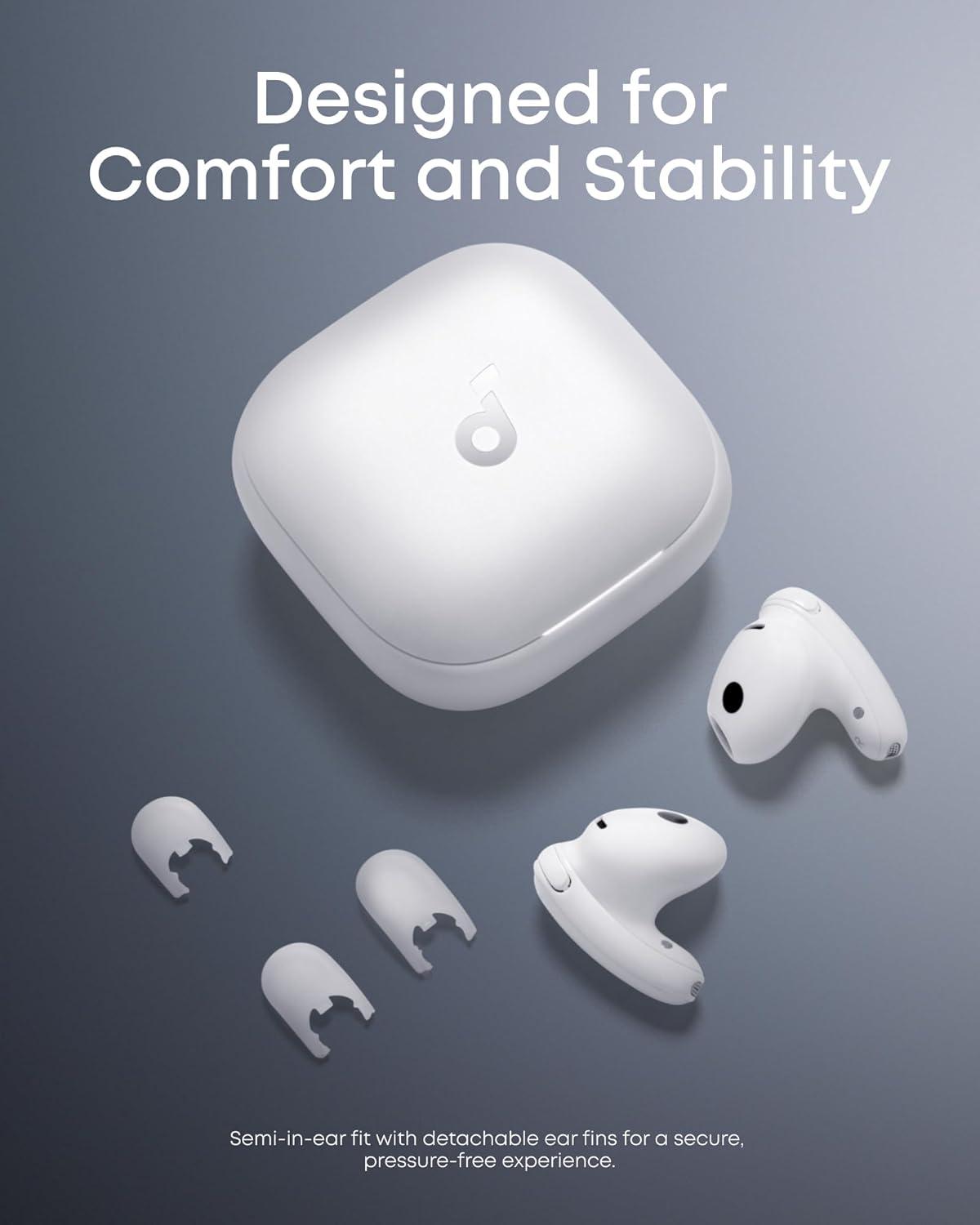 image:imageSoundcore Liberty Buds by Anker SemiinEar Design Removable Ear Fins RealTime Adaptive Noise Cancelling Fast Charging Wireless Bluetooth EarbudsTranslation Earbuds 30H PlaytimeWhite