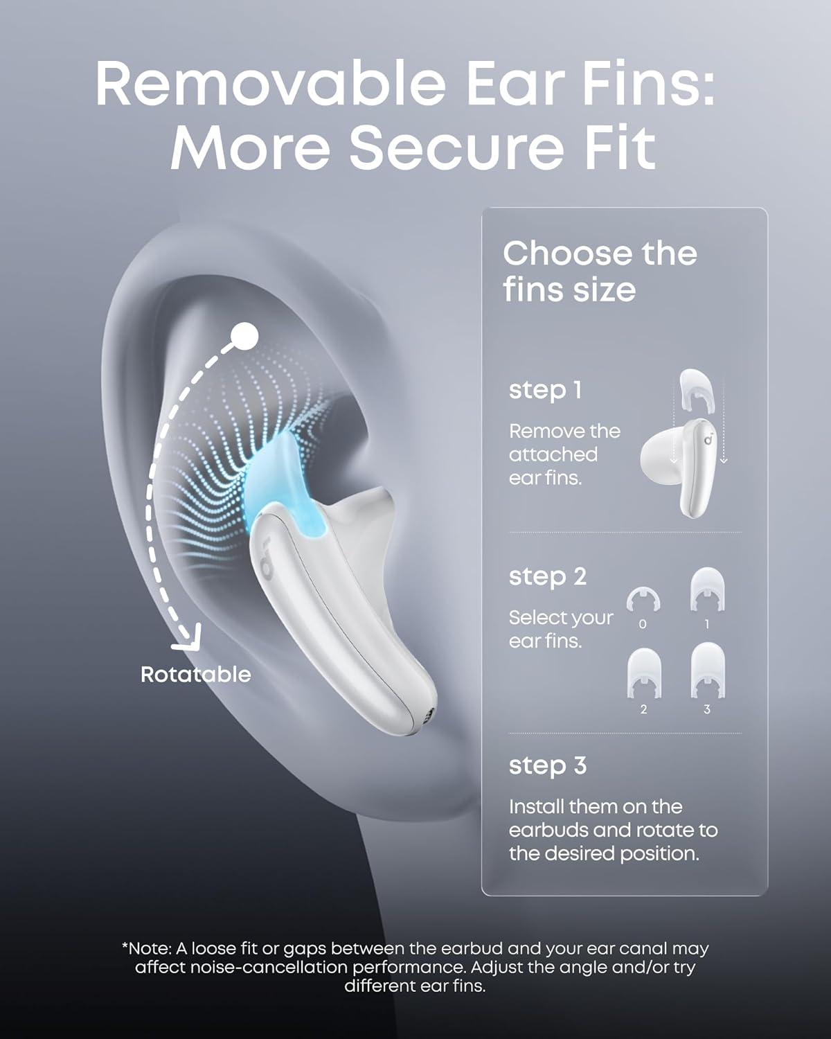 image:imageSoundcore Liberty Buds by Anker SemiinEar Design Removable Ear Fins RealTime Adaptive Noise Cancelling Fast Charging Wireless Bluetooth EarbudsTranslation Earbuds 30H PlaytimeWhite
