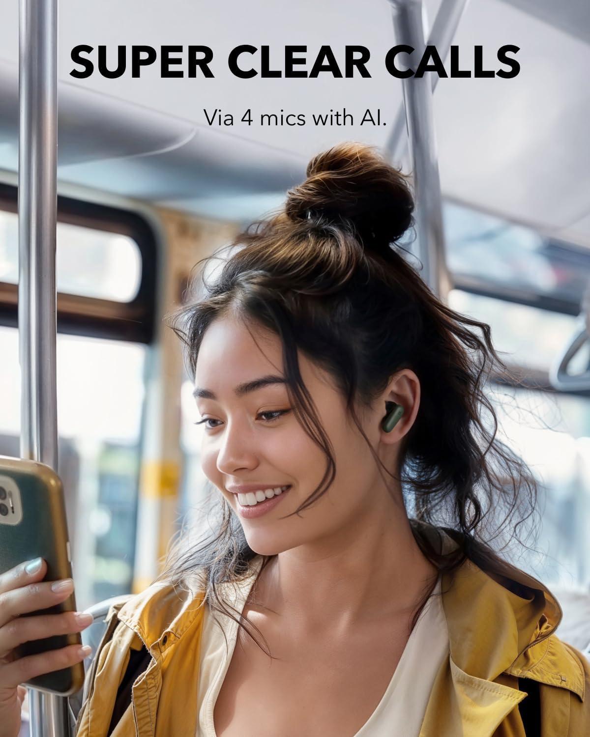 image:imageSoundcore P30i by Anker Noise Cancelling Earbuds Strong and Smart Noise Cancelling Powerful Bass 45H Playtime 2in1 Case and Phone Stand IP54 Wireless Earbuds Bluetooth 54 BlackGreen
