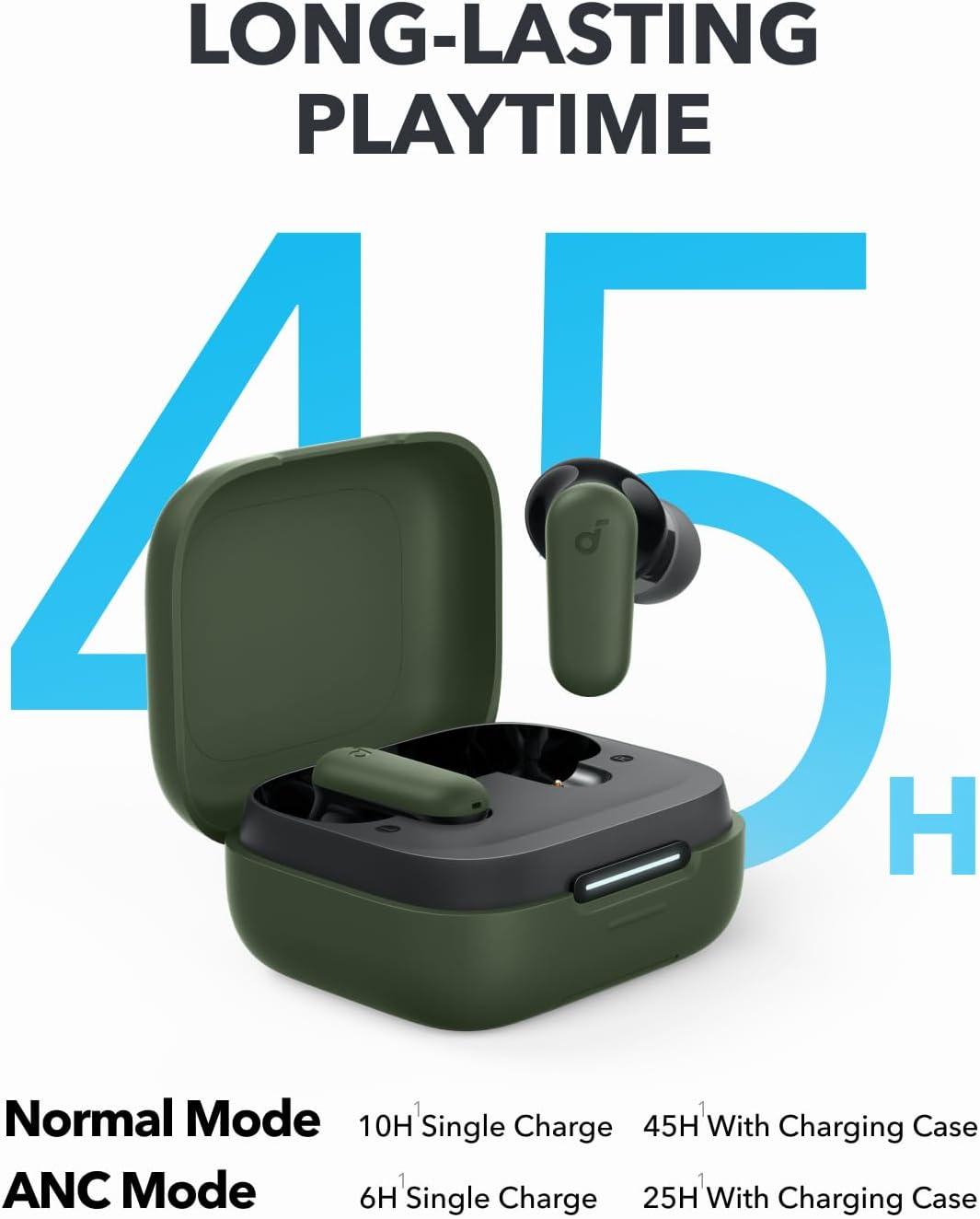 image:imageSoundcore P30i by Anker Noise Cancelling Earbuds Strong and Smart Noise Cancelling Powerful Bass 45H Playtime 2in1 Case and Phone Stand IP54 Wireless Earbuds Bluetooth 54 BlackGreen