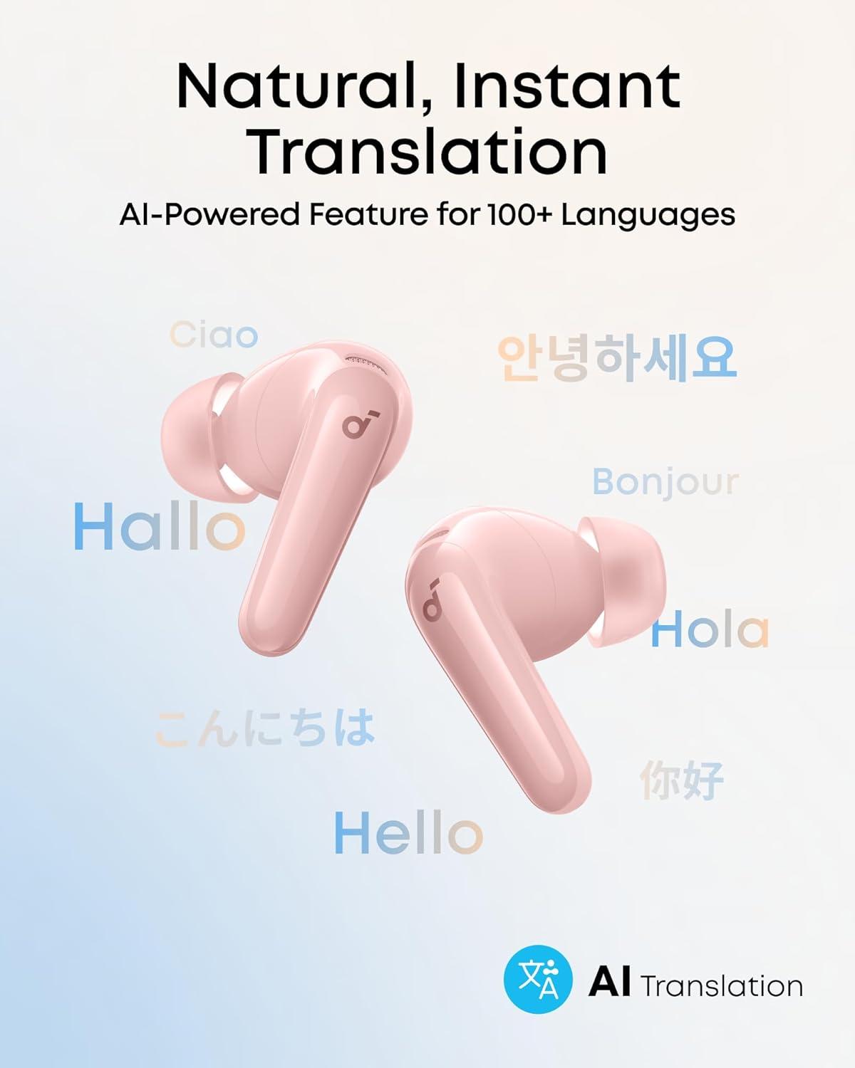 image:imageSoundcore P31i by Anker RealTime Adaptive Noise Cancelling HiRes Sound Translation Earbuds 50H Playtime Wireless Earbuds Bluetooth Earphones Spatial Audio Fast Charging IP55Pink