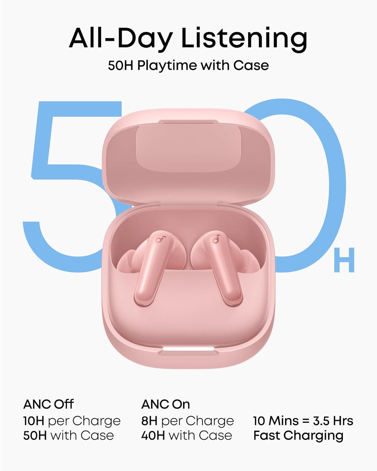 image:imageSoundcore P31i by Anker RealTime Adaptive Noise Cancelling HiRes Sound Translation Earbuds 50H Playtime Wireless Earbuds Bluetooth Earphones Spatial Audio Fast Charging IP55Pink