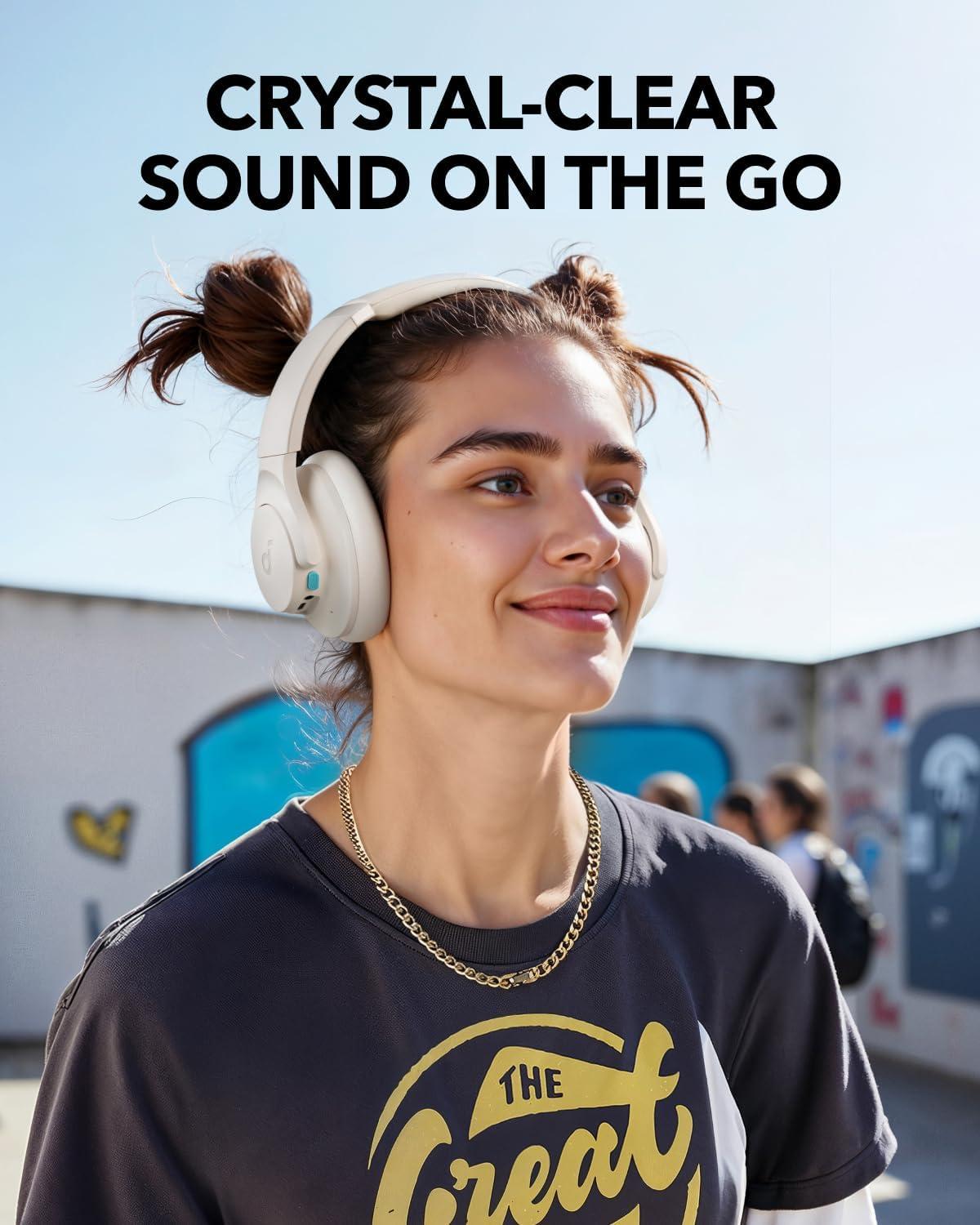 image:imageSoundcore Q11i Wireless OverEar Bluetooth Headphones by Anker Deep Bass 60H Playtime HiRes Audio Detachable Ear Cushions Multipoint ConnectionCream White
