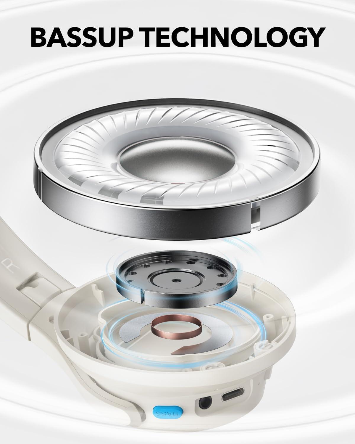 image:imageSoundcore Q11i Wireless OverEar Bluetooth Headphones by Anker Deep Bass 60H Playtime HiRes Audio Detachable Ear Cushions Multipoint ConnectionCream White