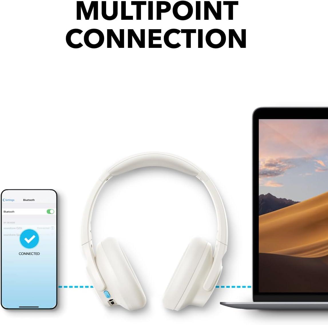 image:imageSoundcore Q11i Wireless OverEar Bluetooth Headphones by Anker Deep Bass 60H Playtime HiRes Audio Detachable Ear Cushions Multipoint ConnectionCream White