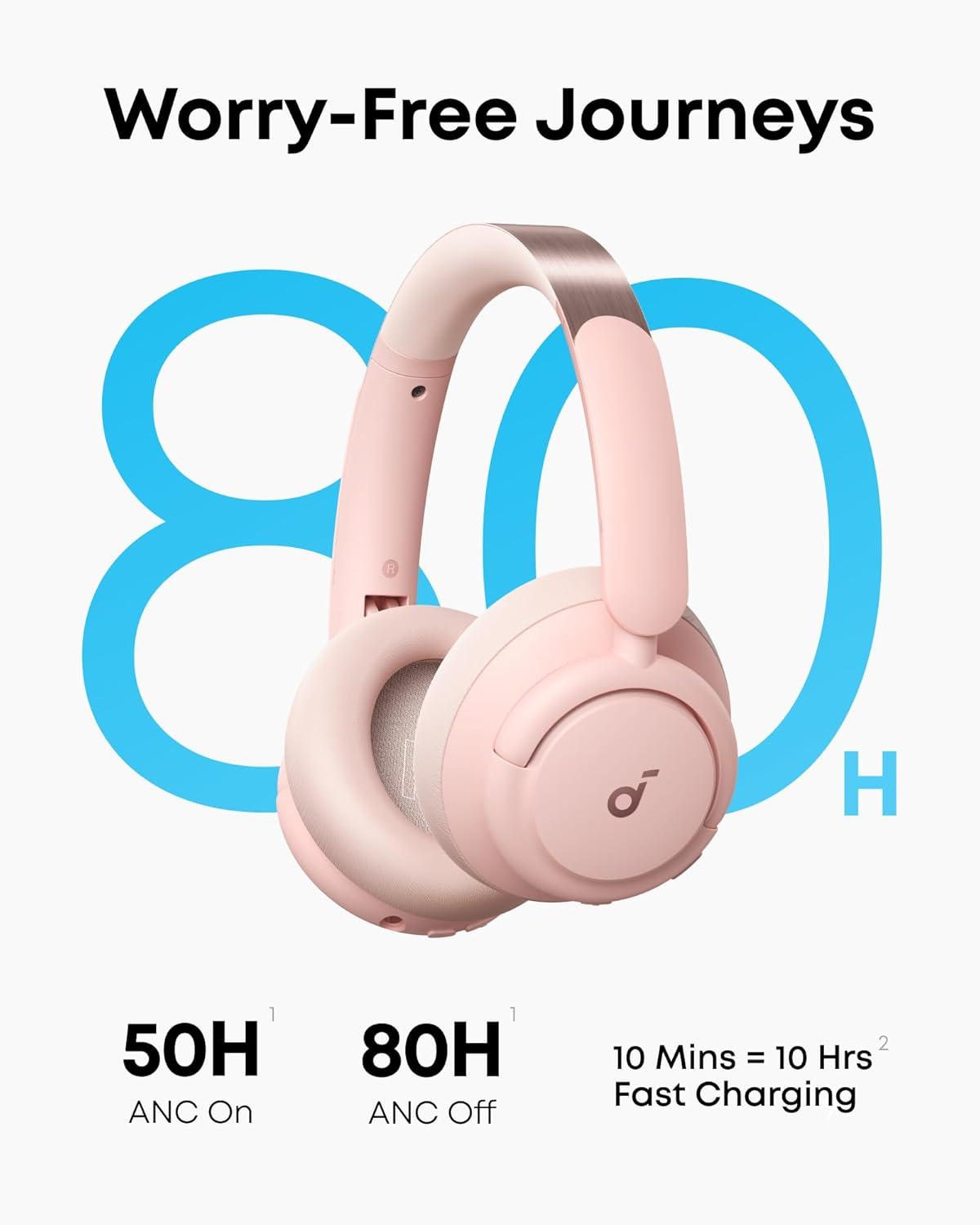 image:imageSoundcore Q30 by Anker Hybrid Active Noise Cancelling Headphones Multiple Modes HiRes Audio Custom EQ via App 50H Playtime Comfortable Fit Bluetooth Multipoint ConnectionPink