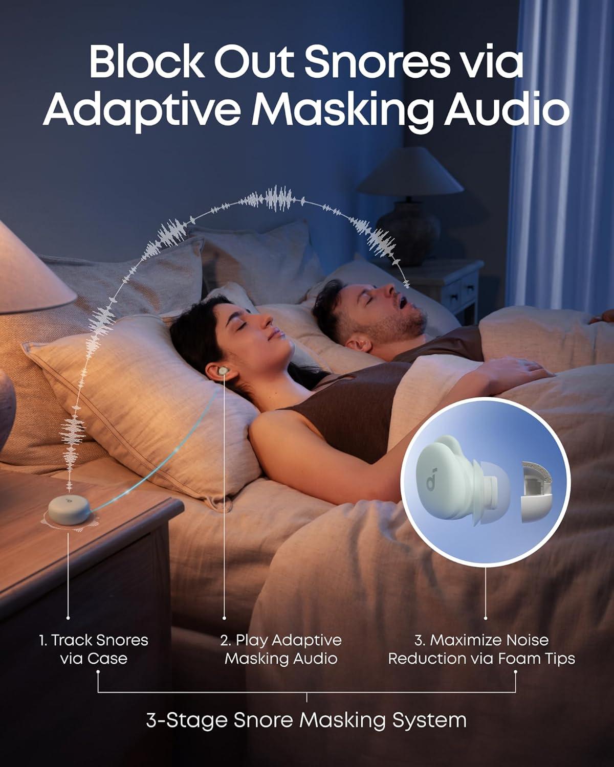 image:imageSoundcore Sleep A30 by Anker Sleep Earbuds Smart Active Noise Cancelling Sleep Headphones Adaptive SnoreMasking System UltraComfort for Side Sleepers 45H PlaytimeMist Green