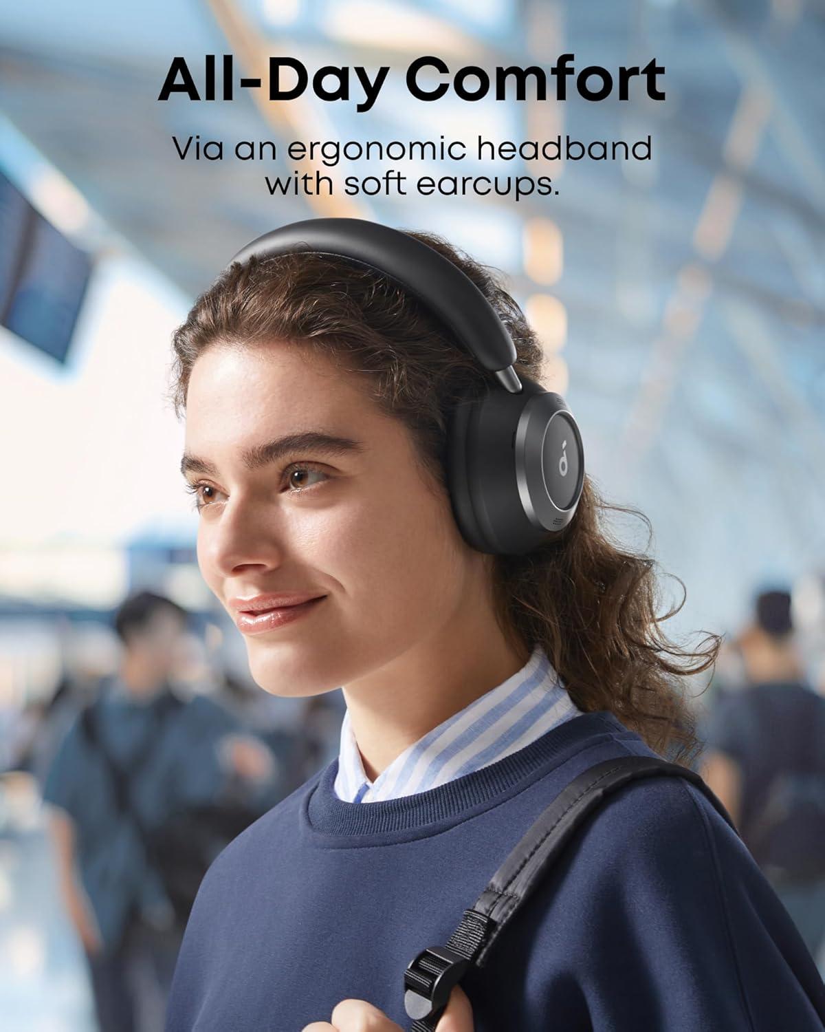 image:imageSoundcore Space One Pro FlexiCurve OverEar Headphone Adaptive Active Noise Cancelling Headphones Driven by 6 Mics 60H Lossless Audio UltraFast Charging HiRes Wireless Comfortable FitJet Black